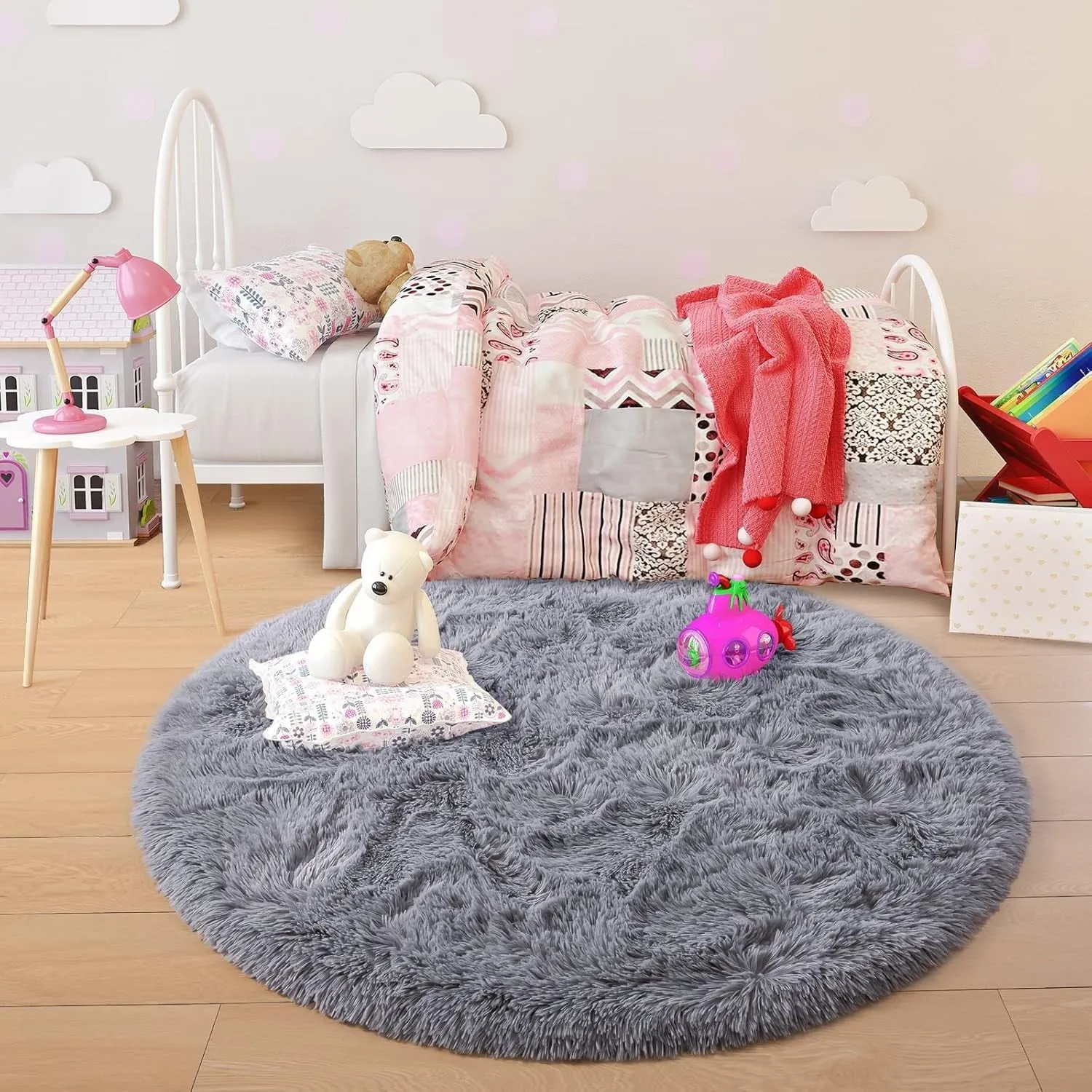 Round Area Rugs Fluffy Nursery Rug for Kids Bedroom Living Room Mat