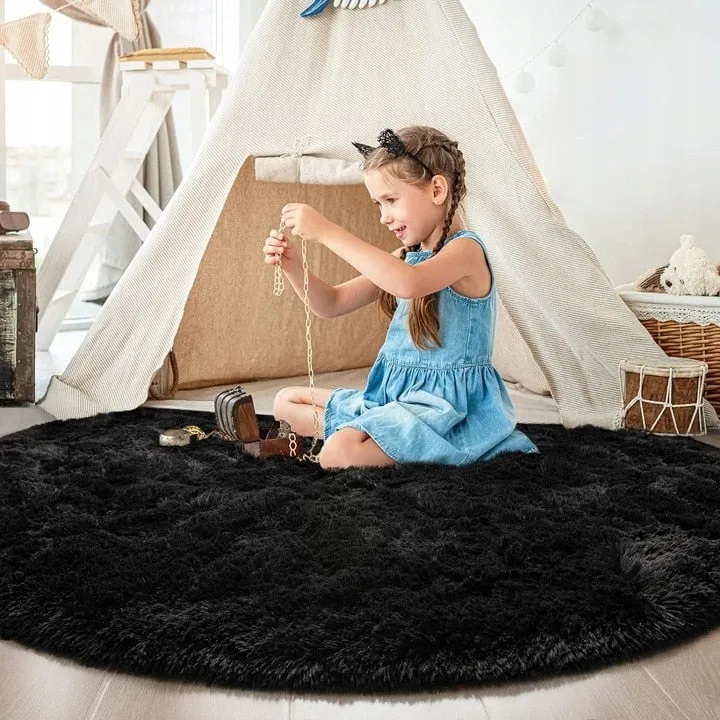 Round Area Rugs Fluffy Nursery Rug for Kids Bedroom Living Room Mat