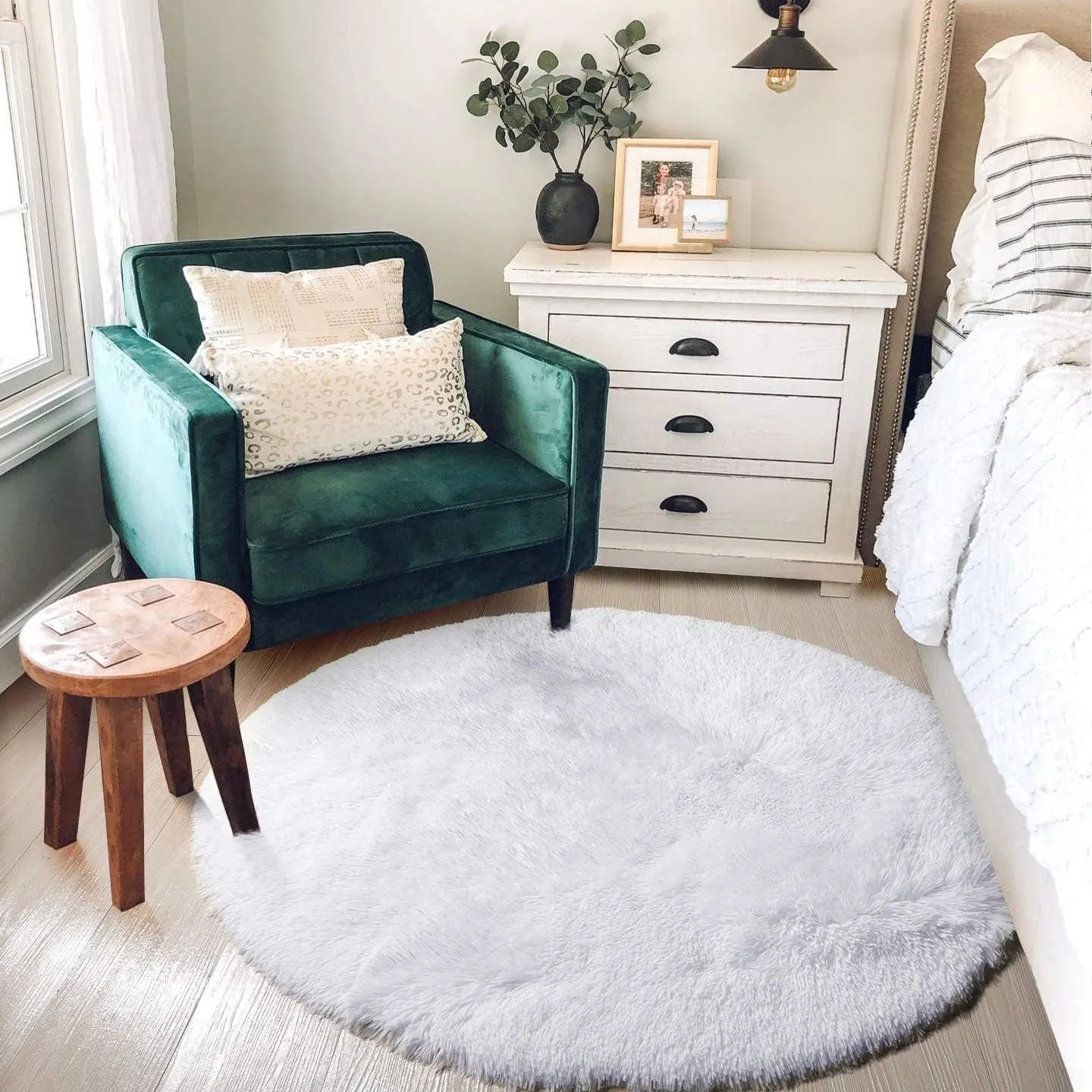 Round Area Rugs Fluffy Nursery Rug for Kids Bedroom Living Room Mat