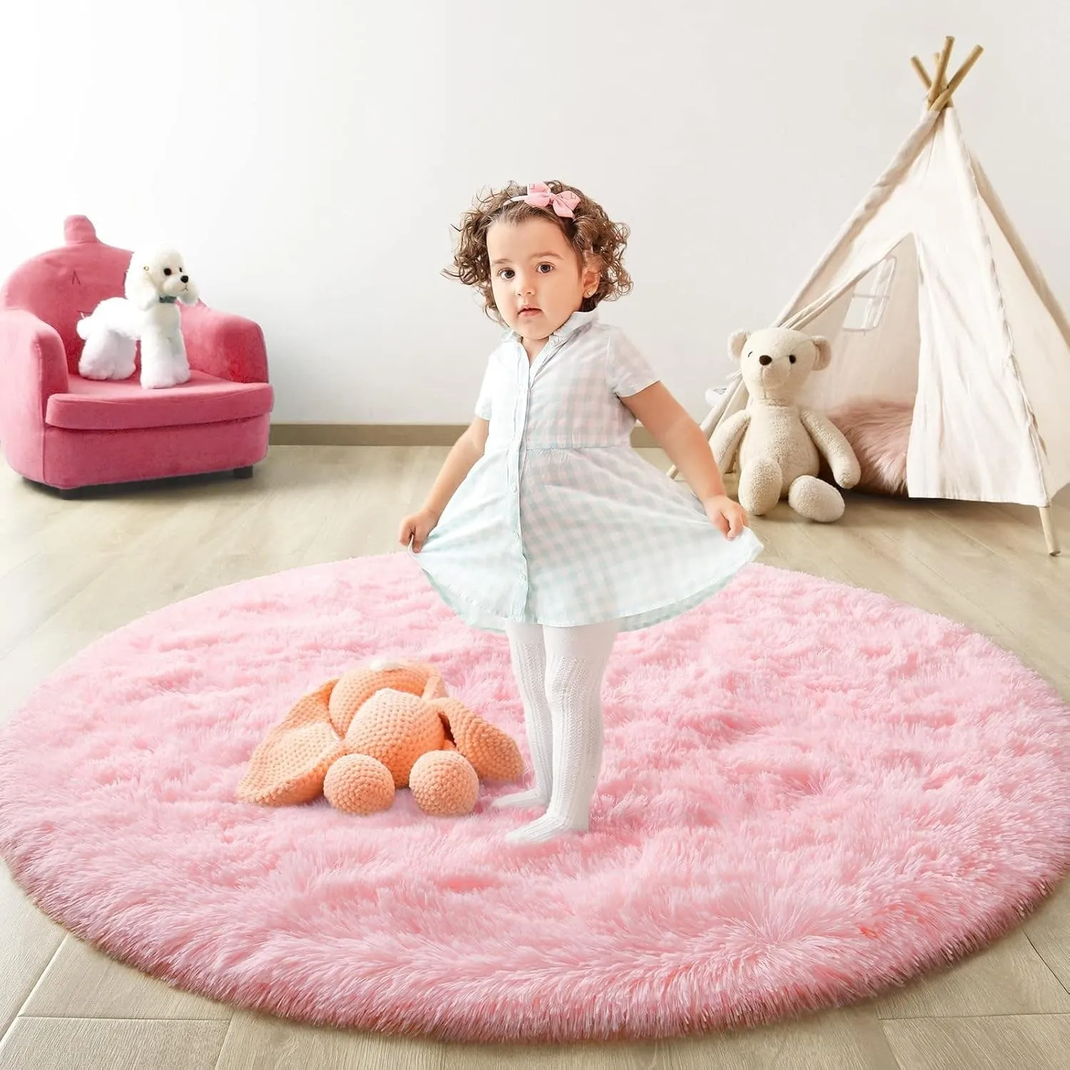 Round Area Rugs Fluffy Nursery Rug for Kids Bedroom Living Room Mat