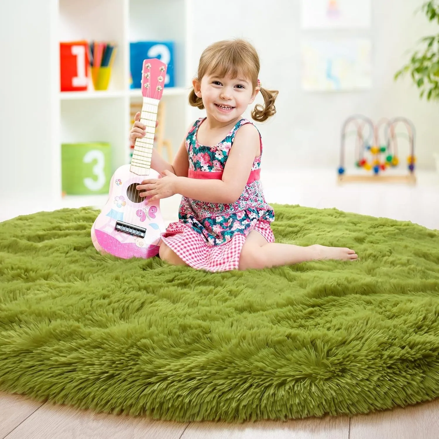 Round Area Rugs Fluffy Nursery Rug for Kids Bedroom Living Room Mat