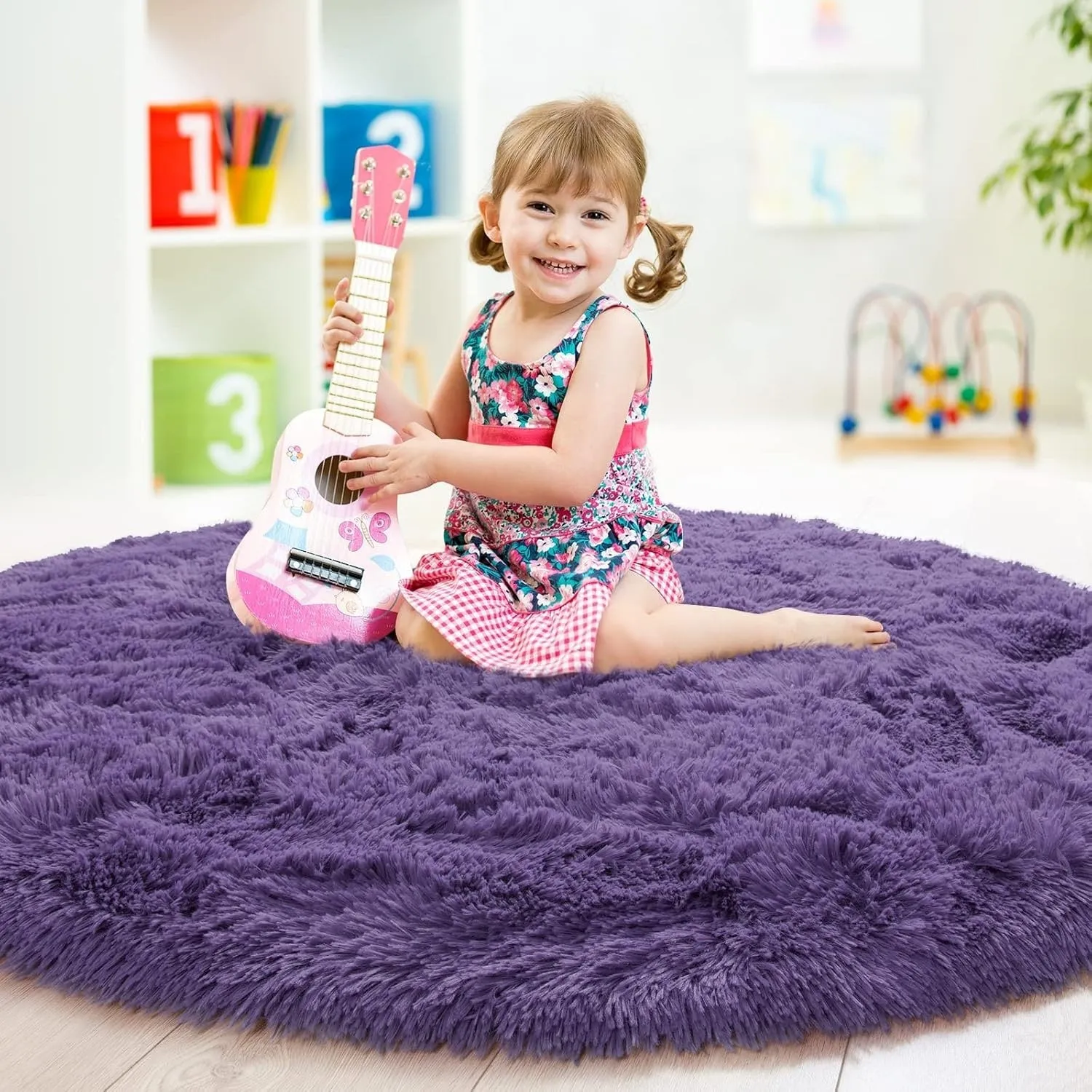 Round Area Rugs Fluffy Nursery Rug for Kids Bedroom Living Room Mat