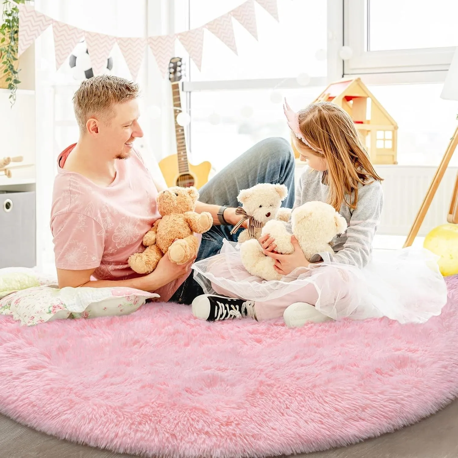 Round Area Rugs Fluffy Nursery Rug for Kids Bedroom Living Room Mat
