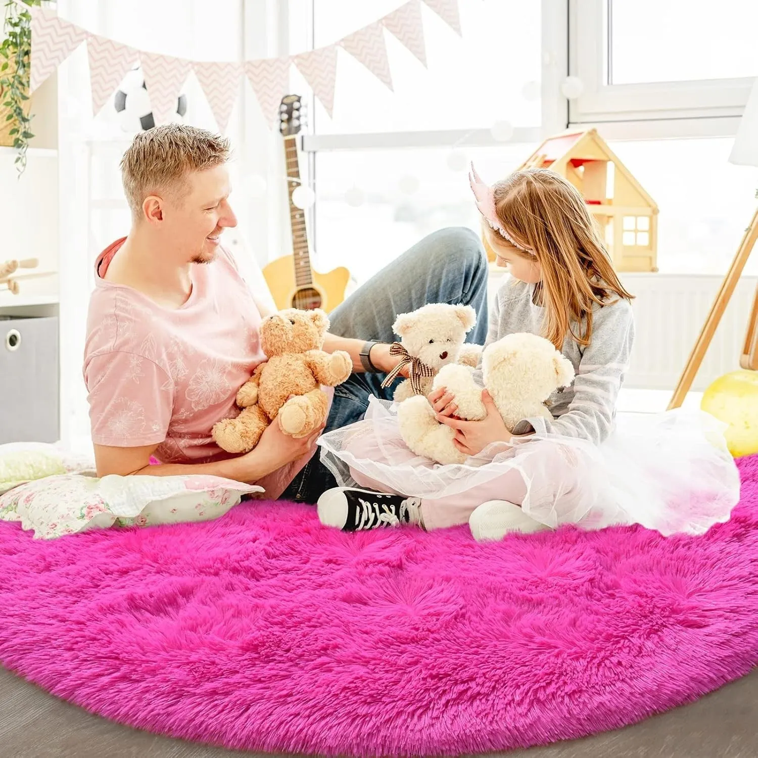 Round Area Rugs Fluffy Nursery Rug for Kids Bedroom Living Room Mat