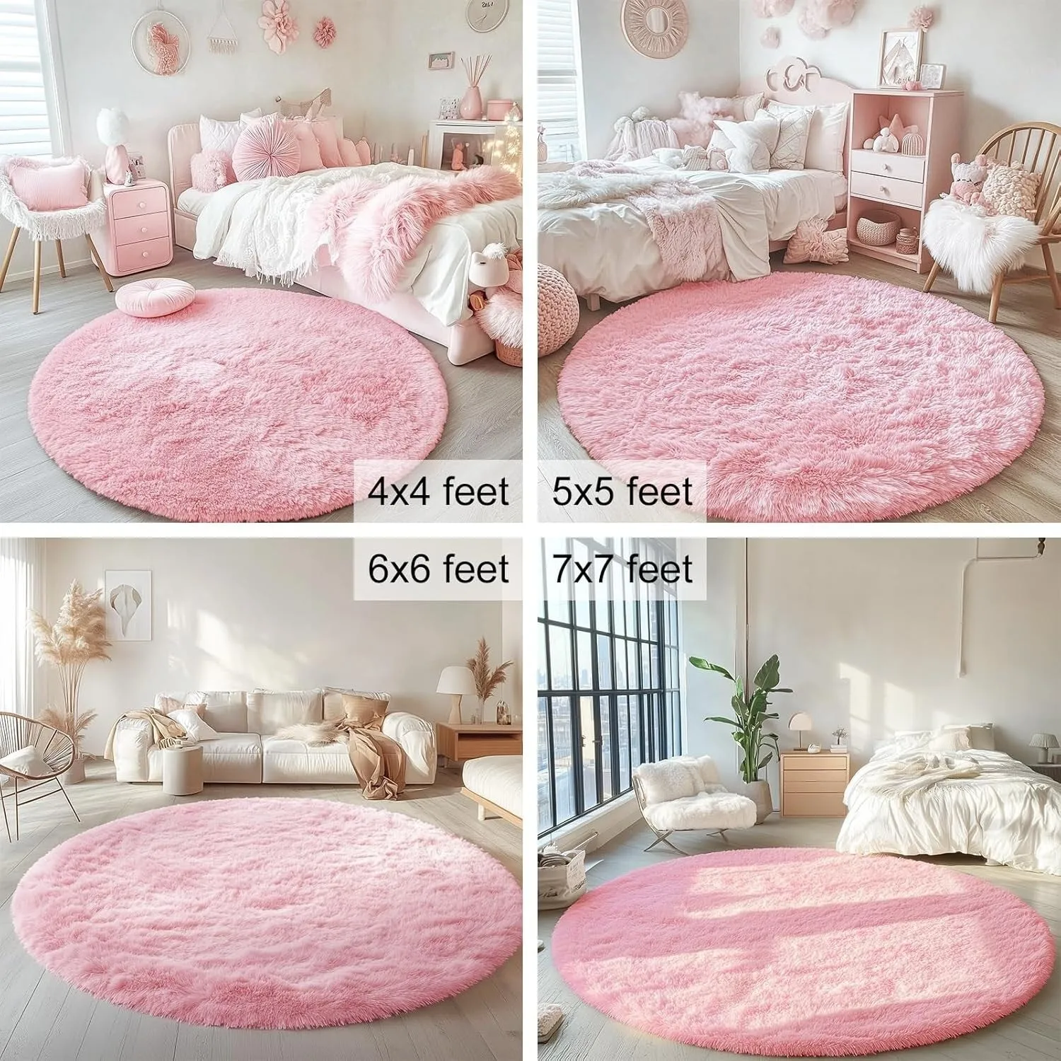 Round Area Rugs Fluffy Nursery Rug for Kids Bedroom Living Room Mat