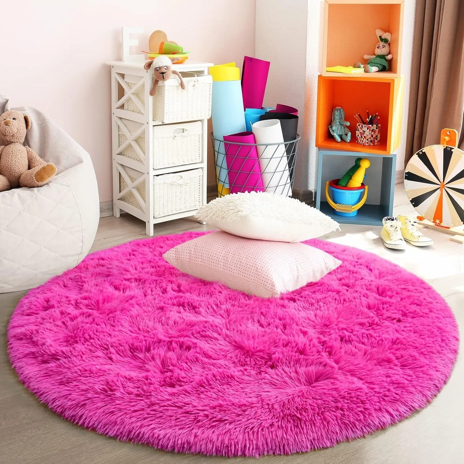Round Area Rugs Fluffy Nursery Rug for Kids Bedroom Living Room Mat