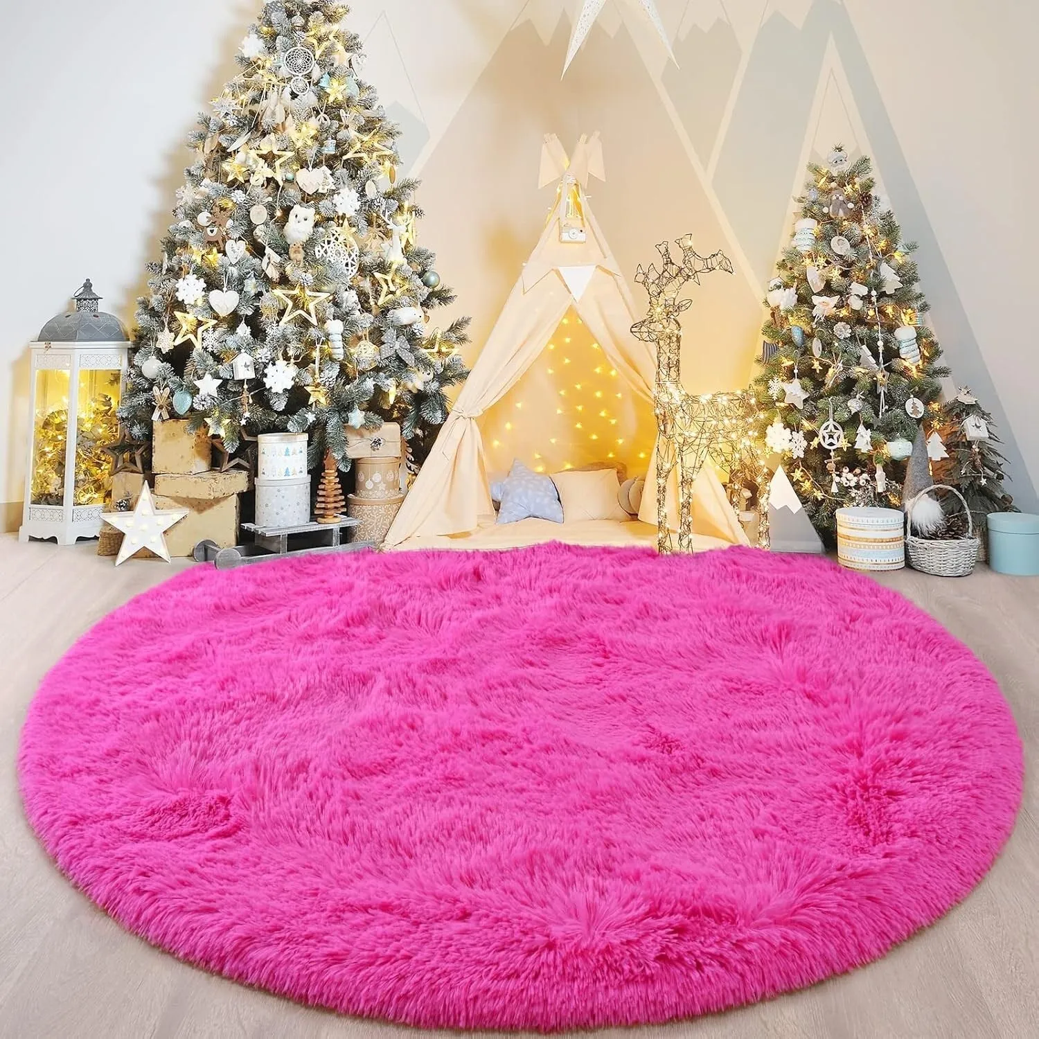Round Area Rugs Fluffy Nursery Rug for Kids Bedroom Living Room Mat