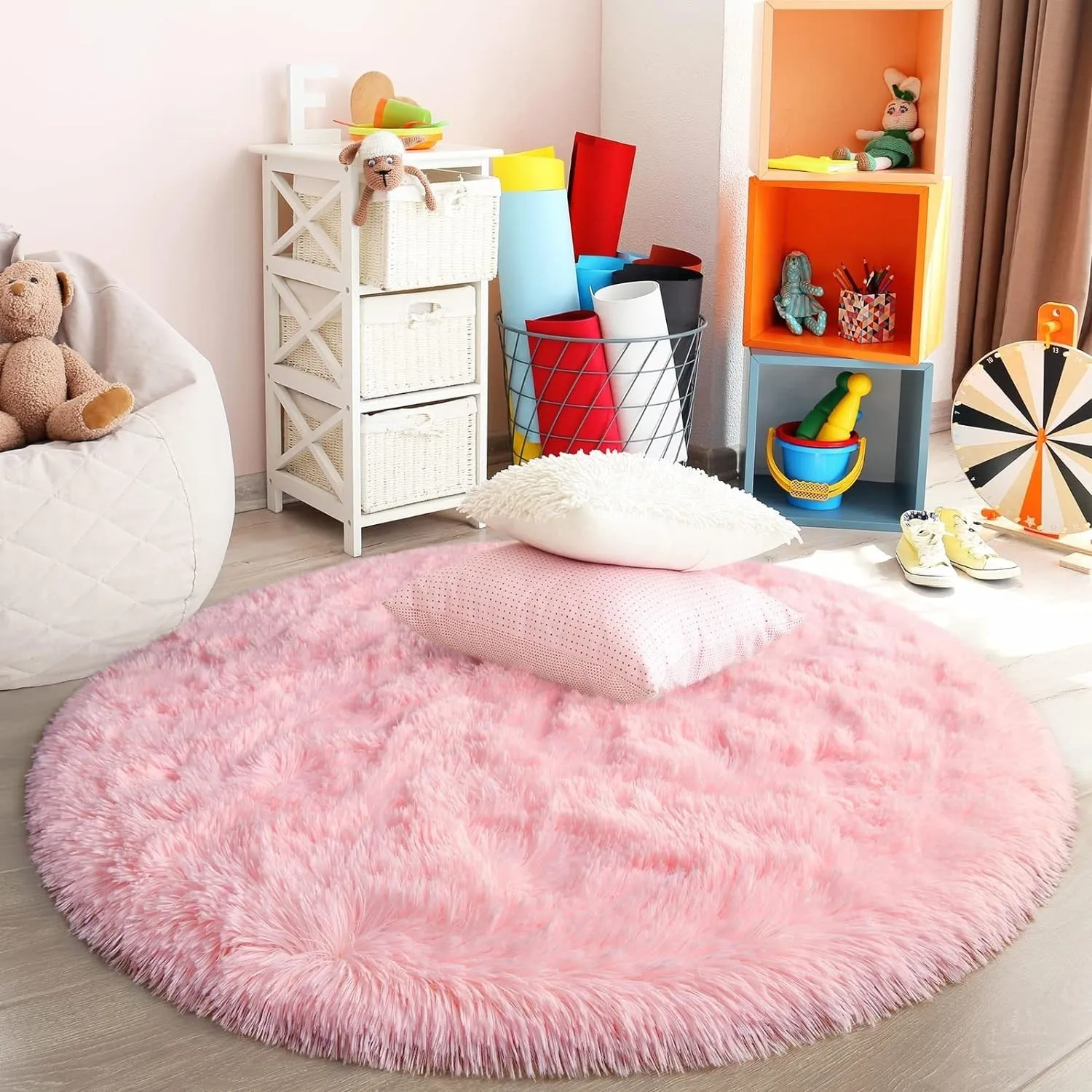 Round Area Rugs Fluffy Nursery Rug for Kids Bedroom Living Room Mat