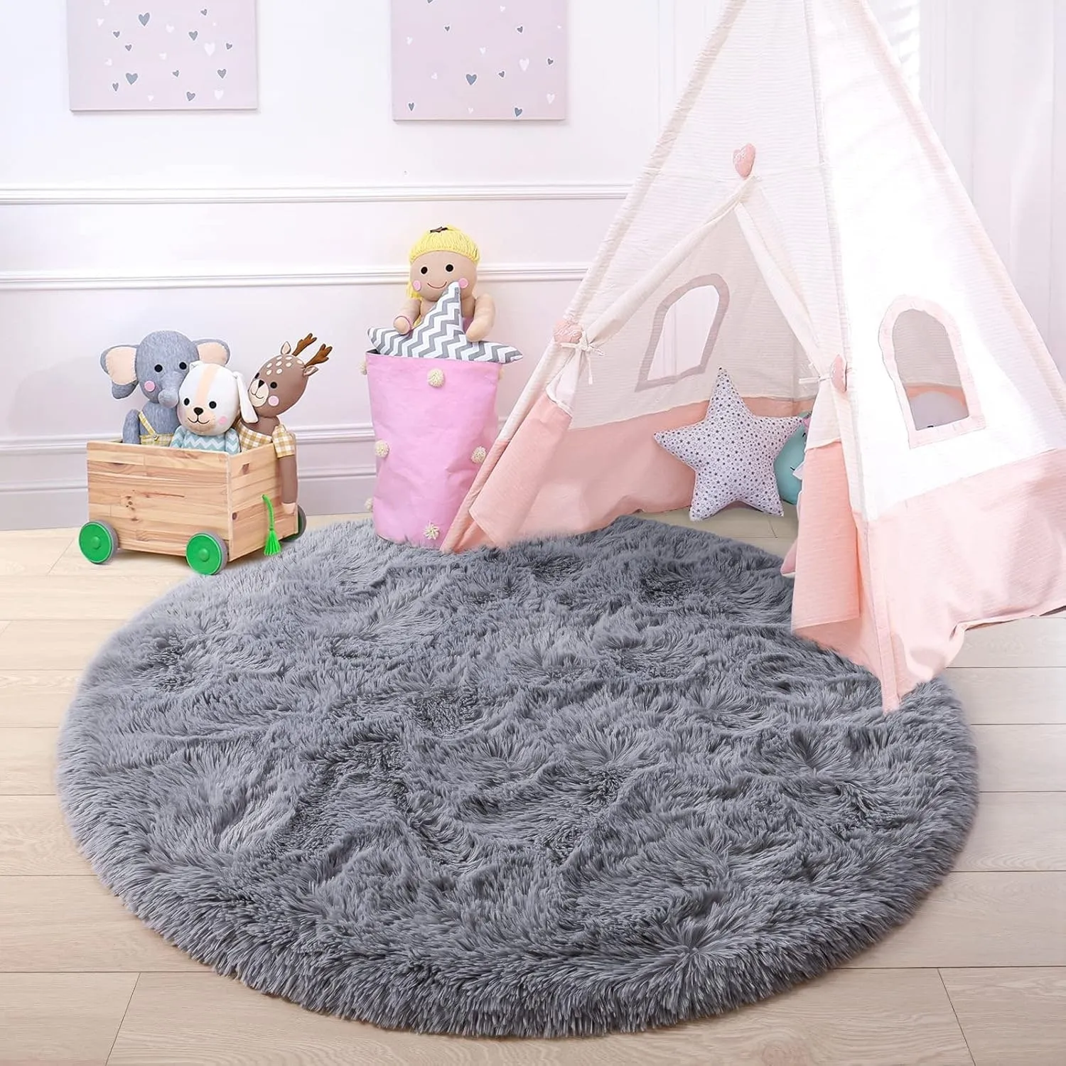 Round Area Rugs Fluffy Nursery Rug for Kids Bedroom Living Room Mat