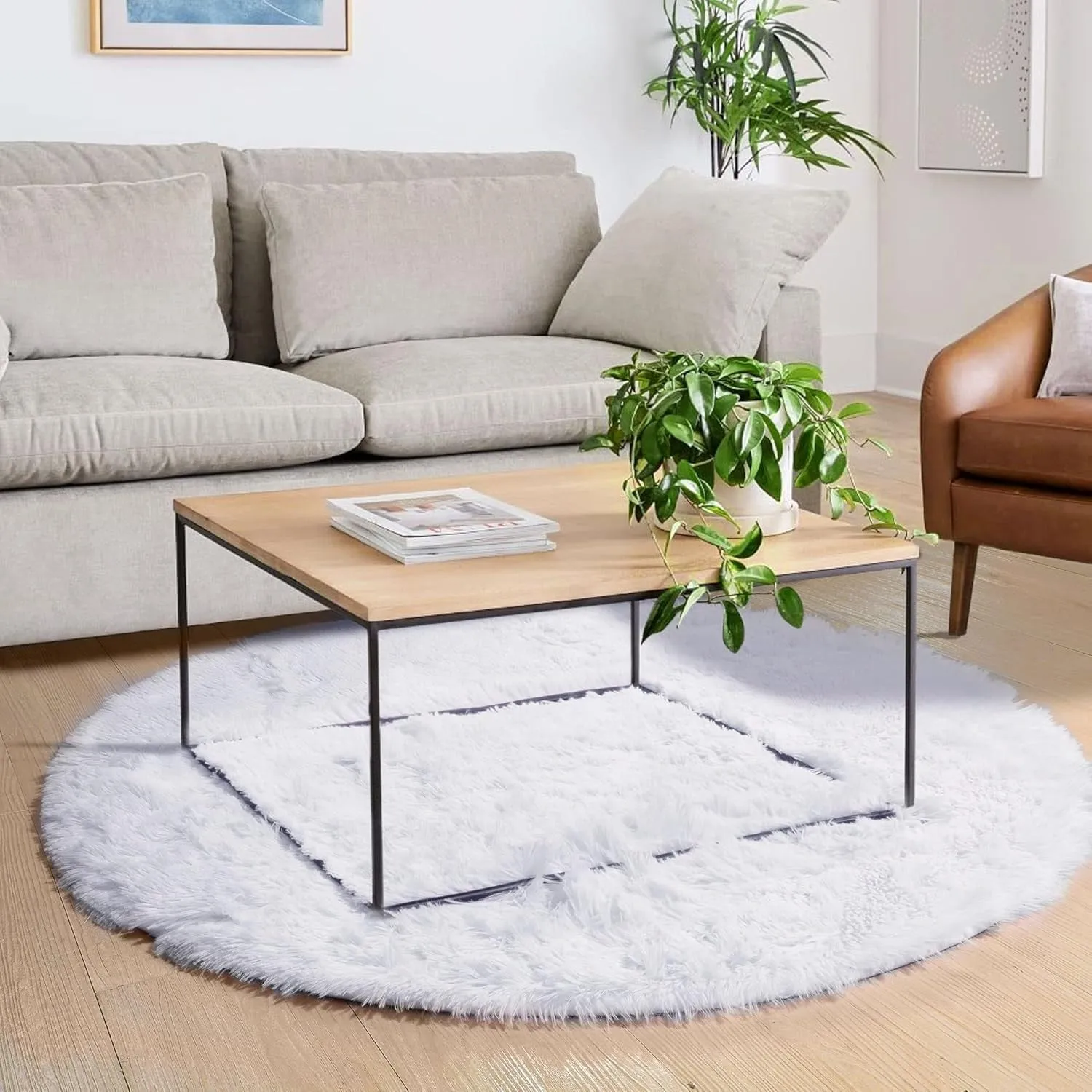 Round Area Rugs Fluffy Nursery Rug for Kids Bedroom Living Room Mat