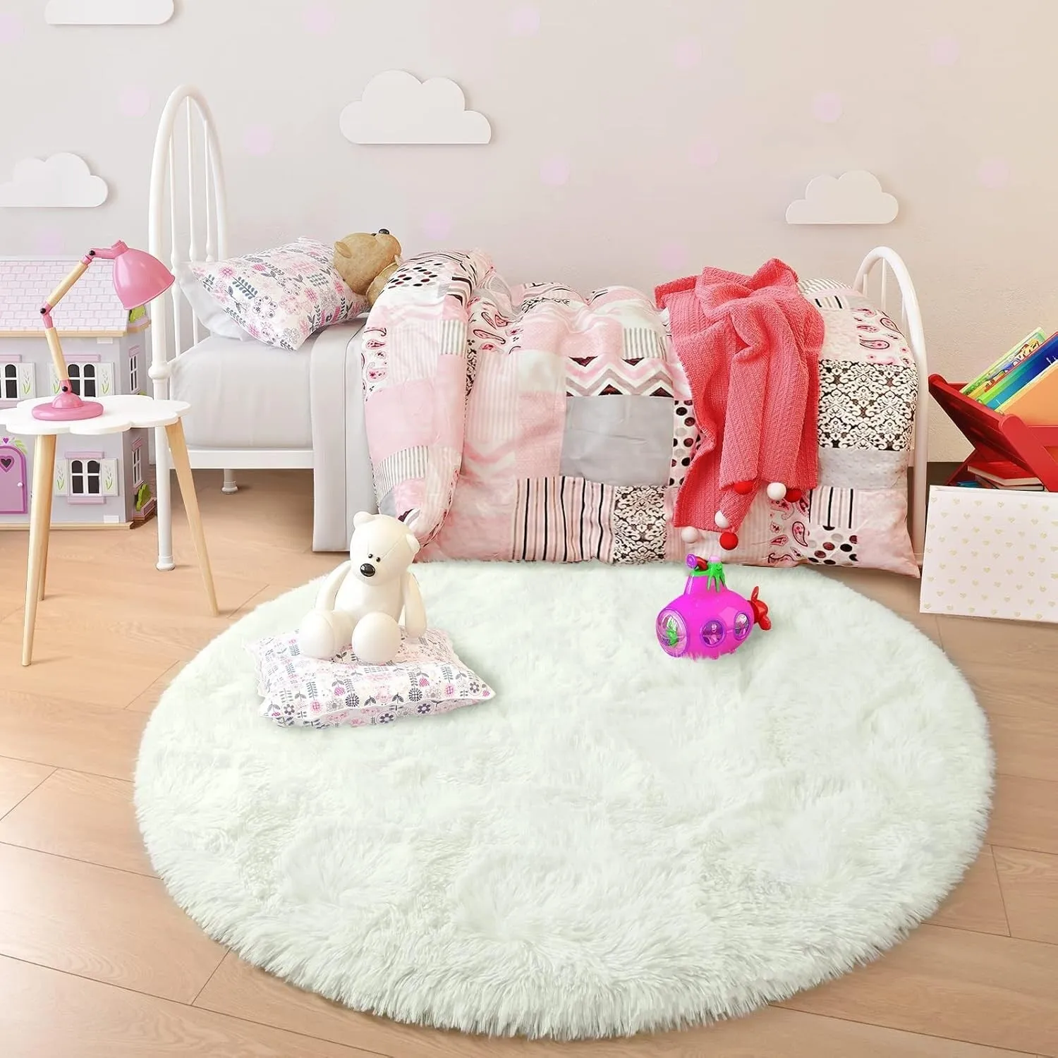 Round Area Rugs Fluffy Nursery Rug for Kids Bedroom Living Room Mat