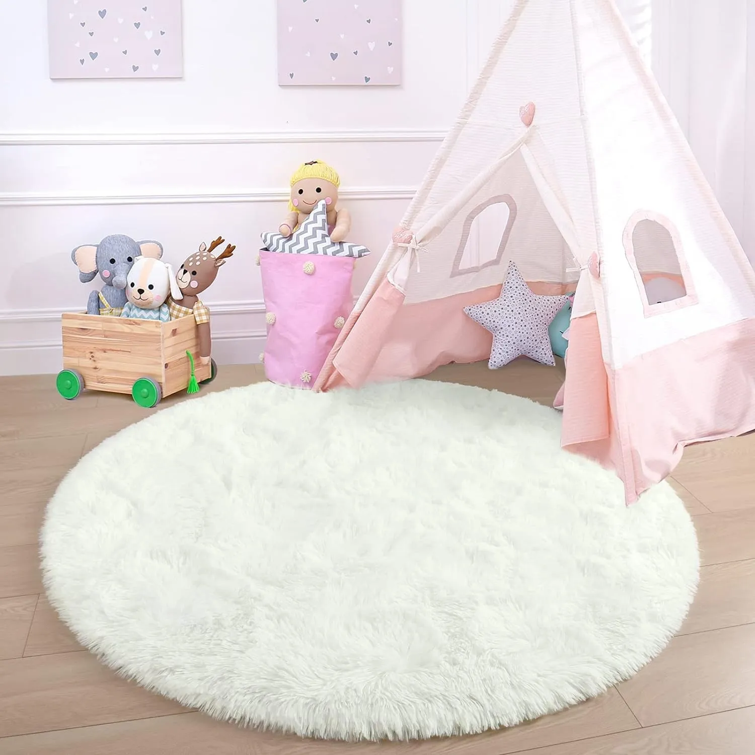 Round Area Rugs Fluffy Nursery Rug for Kids Bedroom Living Room Mat
