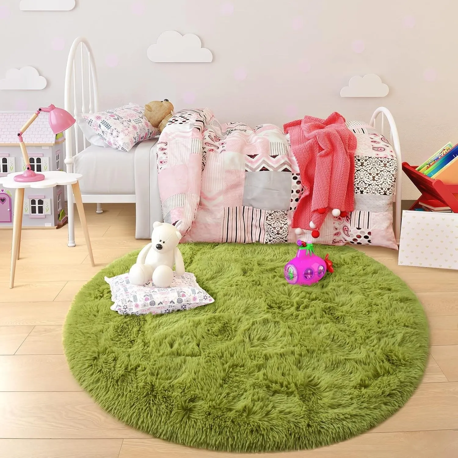 Round Area Rugs Fluffy Nursery Rug for Kids Bedroom Living Room Mat
