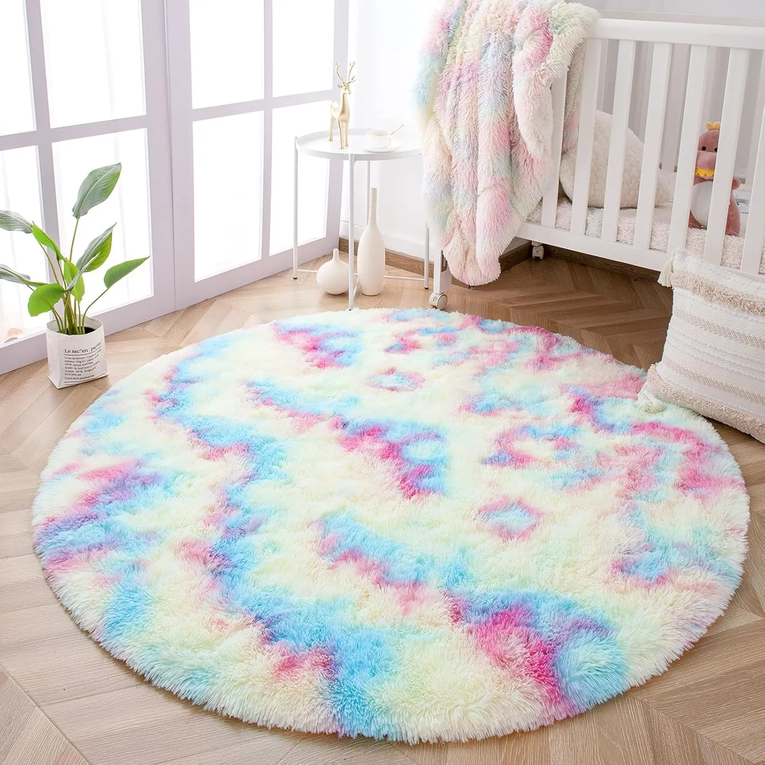 Round Area Rugs Fluffy Nursery Rug for Kids Bedroom Living Room Mat