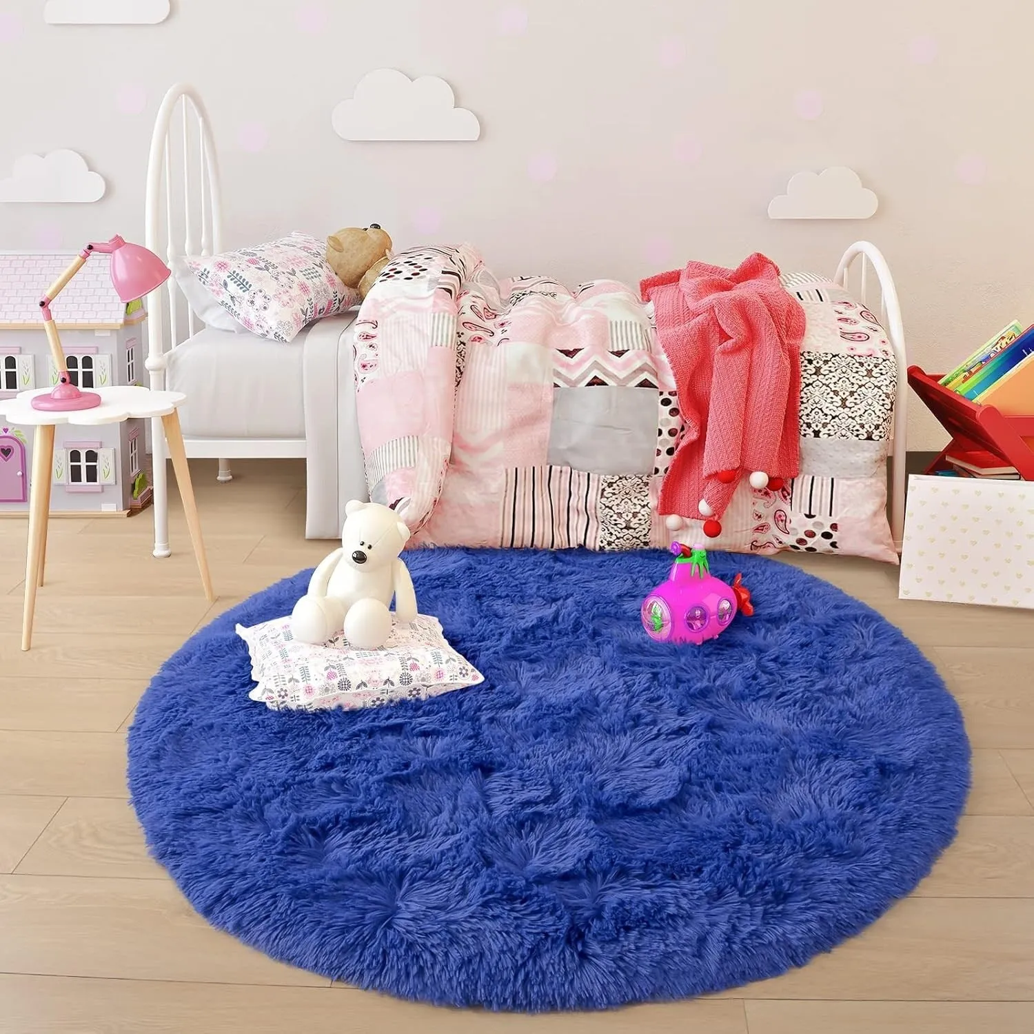 Round Area Rugs Fluffy Nursery Rug for Kids Bedroom Living Room Mat