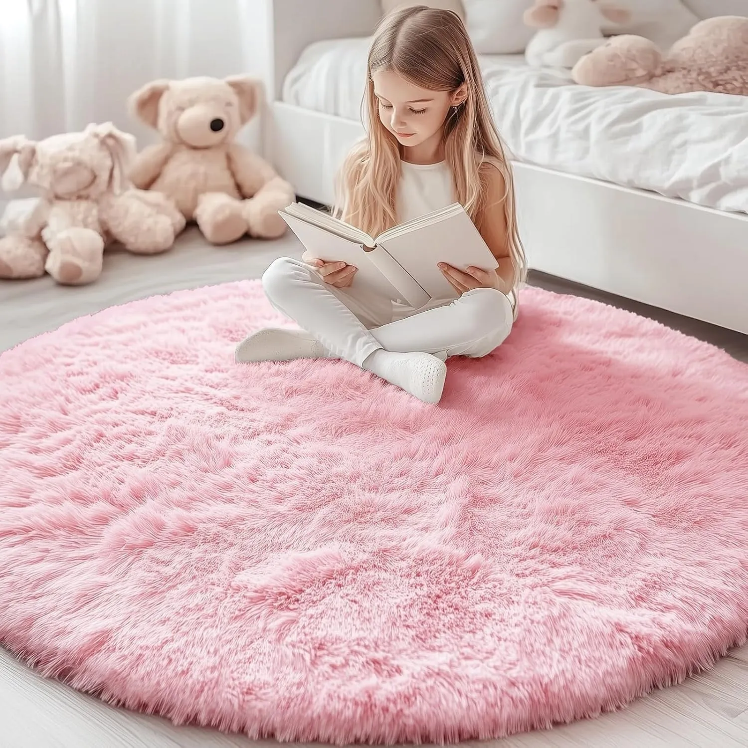 Round Area Rugs Fluffy Nursery Rug for Kids Bedroom Living Room Mat