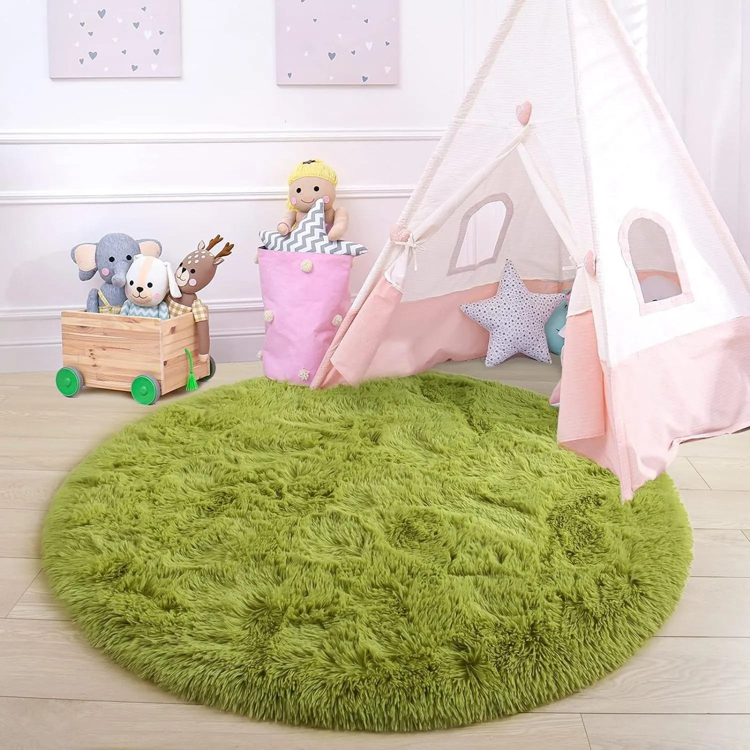 Round Area Rugs Fluffy Nursery Rug for Kids Bedroom Living Room Mat