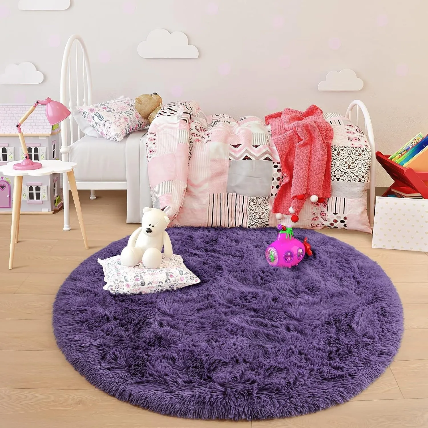 Round Area Rugs Fluffy Nursery Rug for Kids Bedroom Living Room Mat