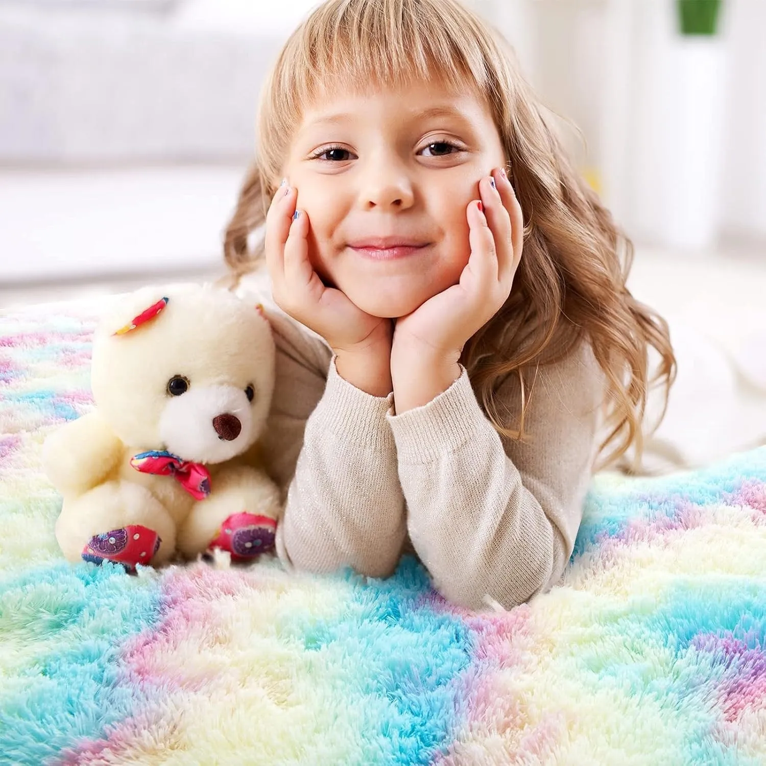 Round Area Rugs Fluffy Nursery Rug for Kids Bedroom Living Room Mat