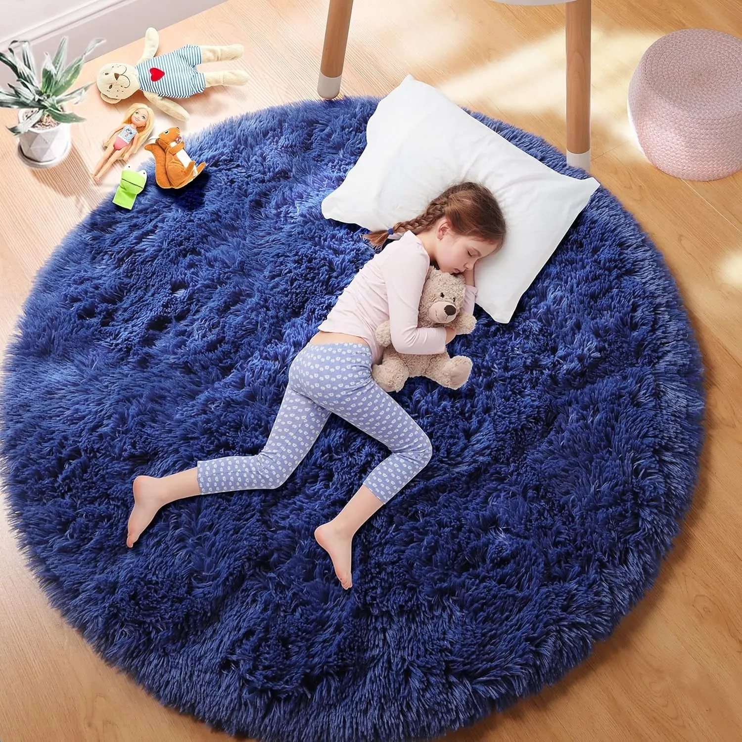 Round Area Rugs Fluffy Nursery Rug for Kids Bedroom Living Room Mat