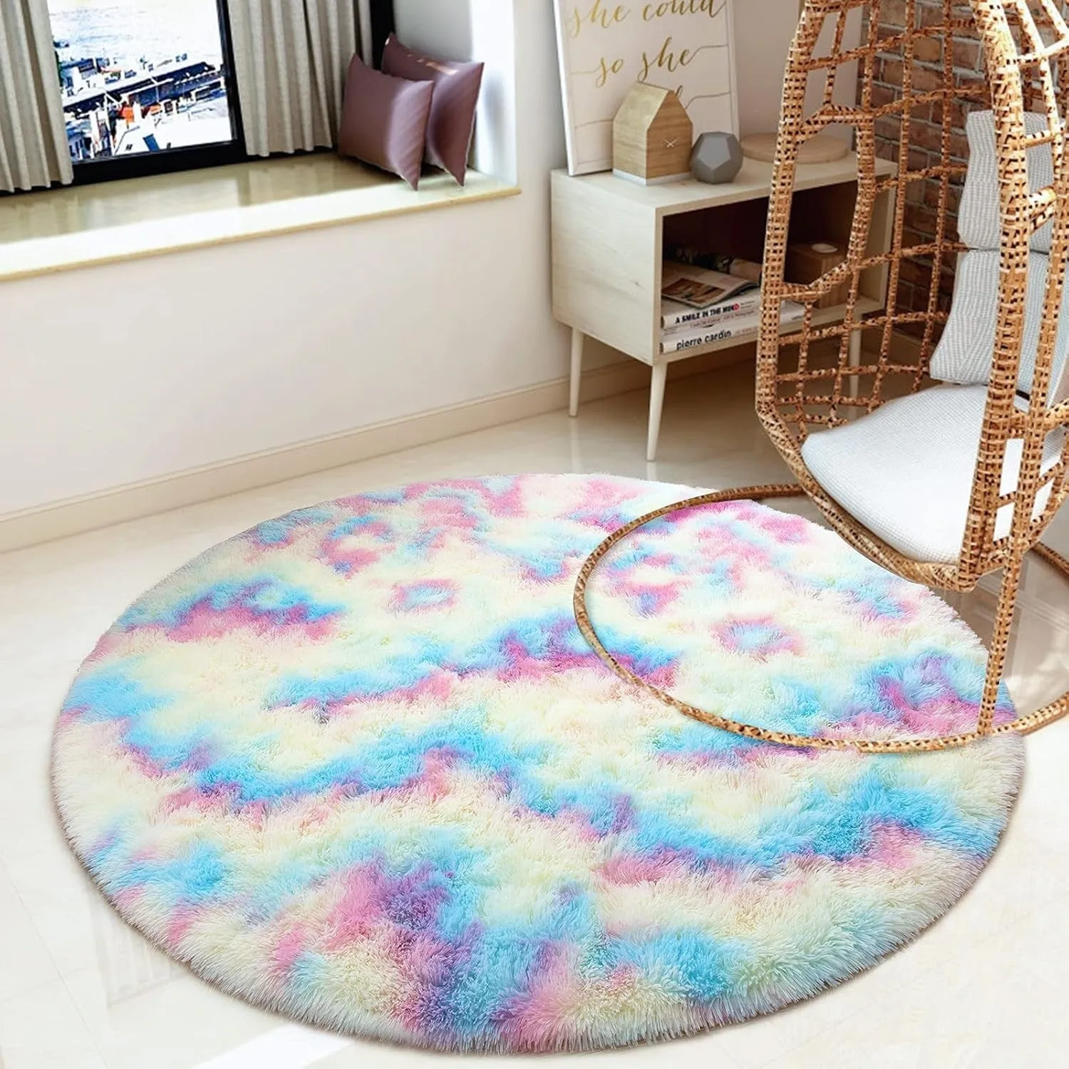 Round Area Rugs Fluffy Nursery Rug for Kids Bedroom Living Room Mat