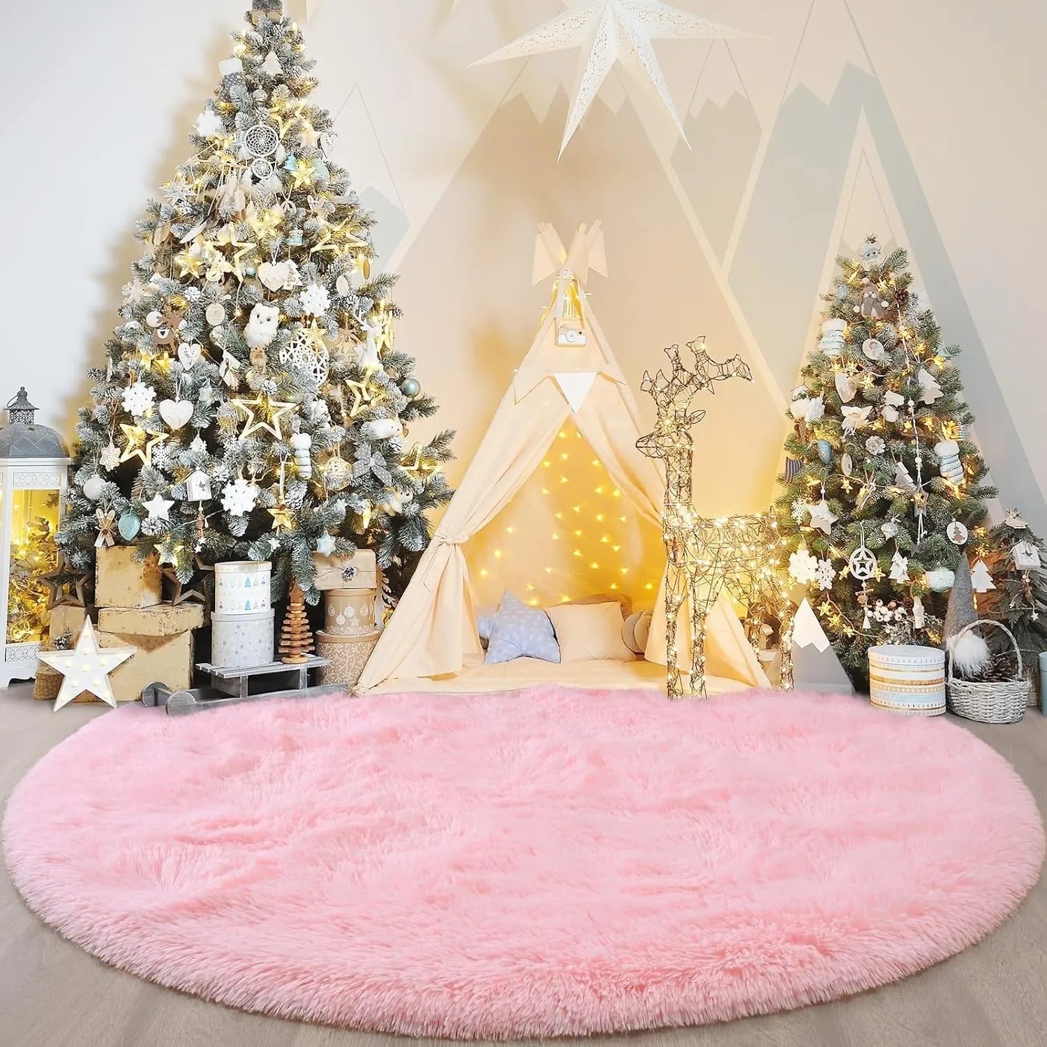 Round Area Rugs Fluffy Nursery Rug for Kids Bedroom Living Room Mat