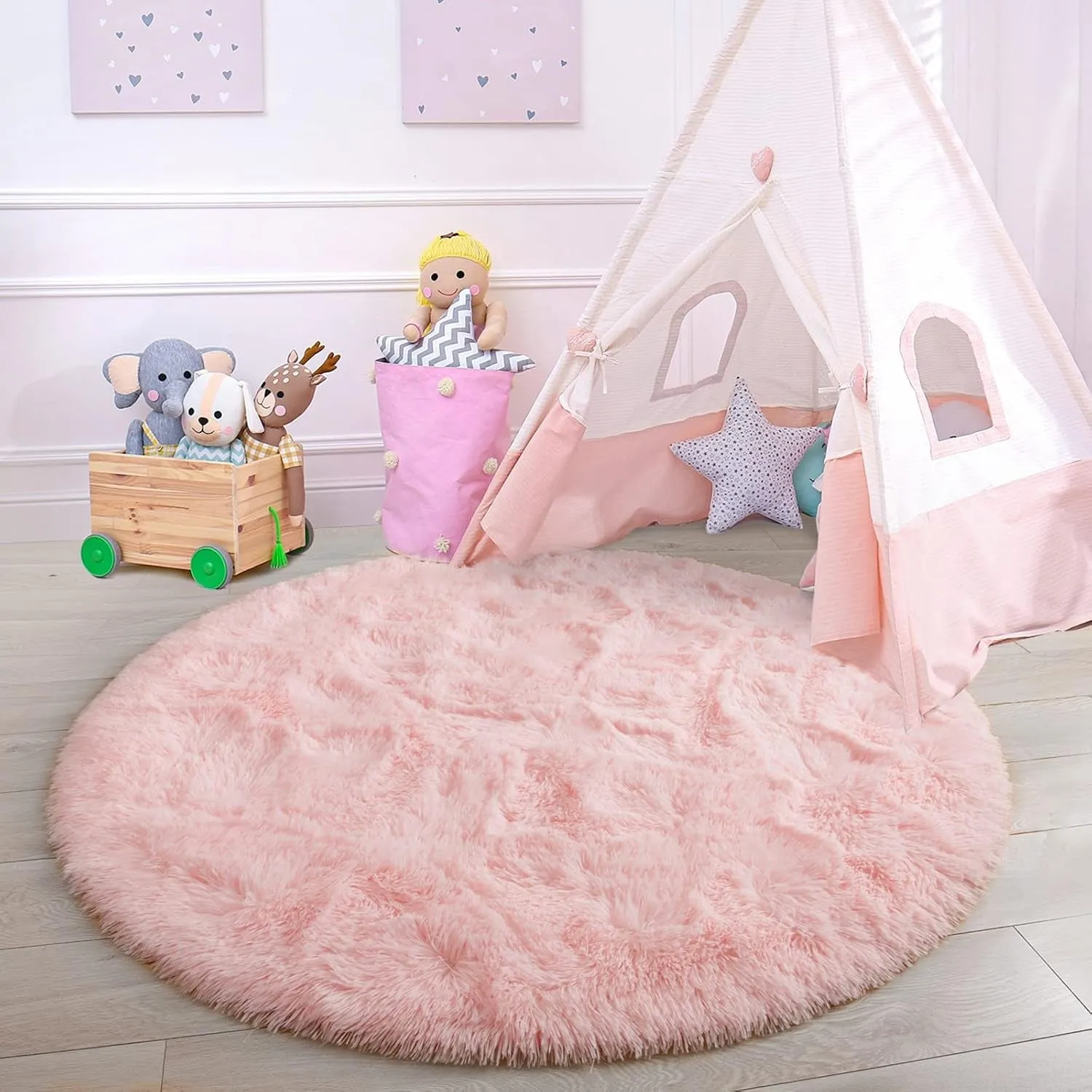 Round Area Rugs Fluffy Nursery Rug for Kids Bedroom Living Room Mat