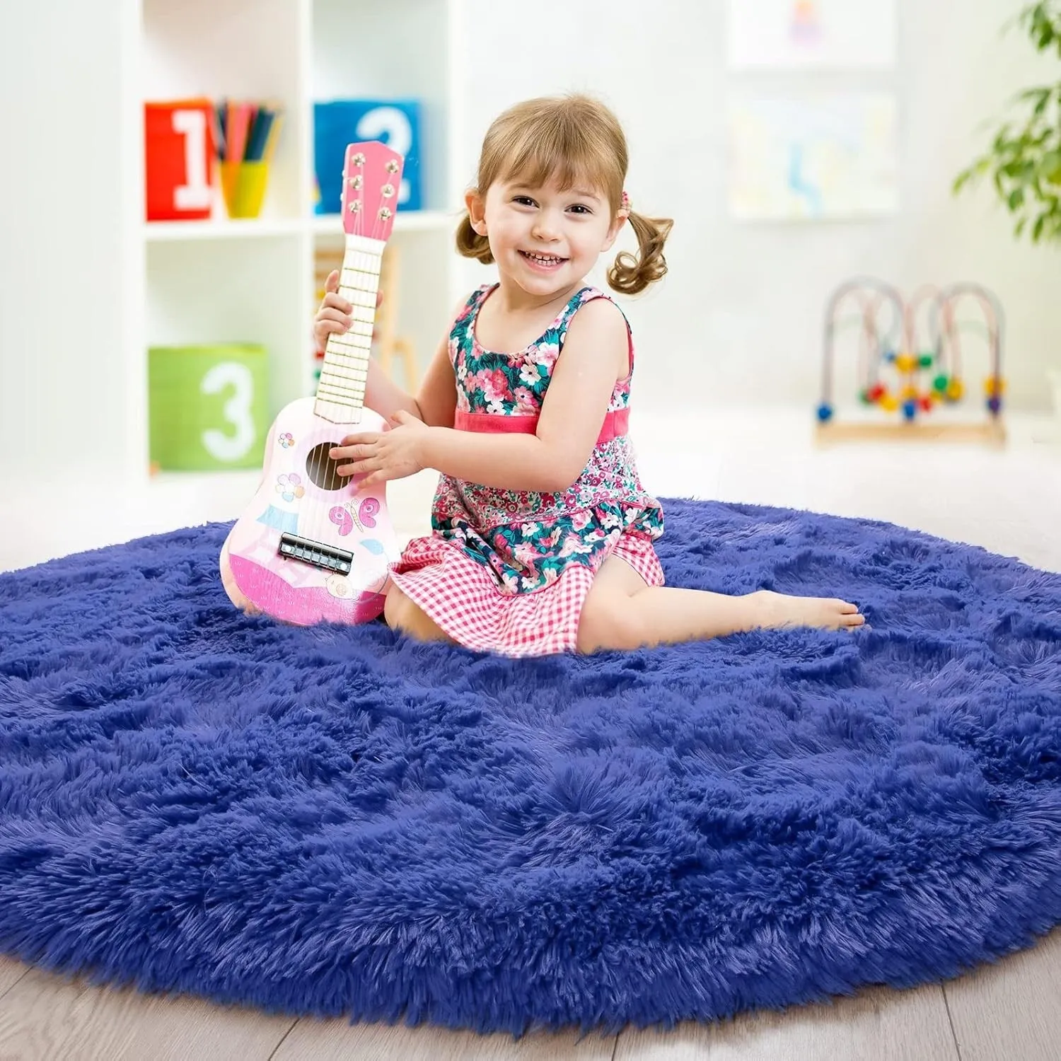 Round Area Rugs Fluffy Nursery Rug for Kids Bedroom Living Room Mat