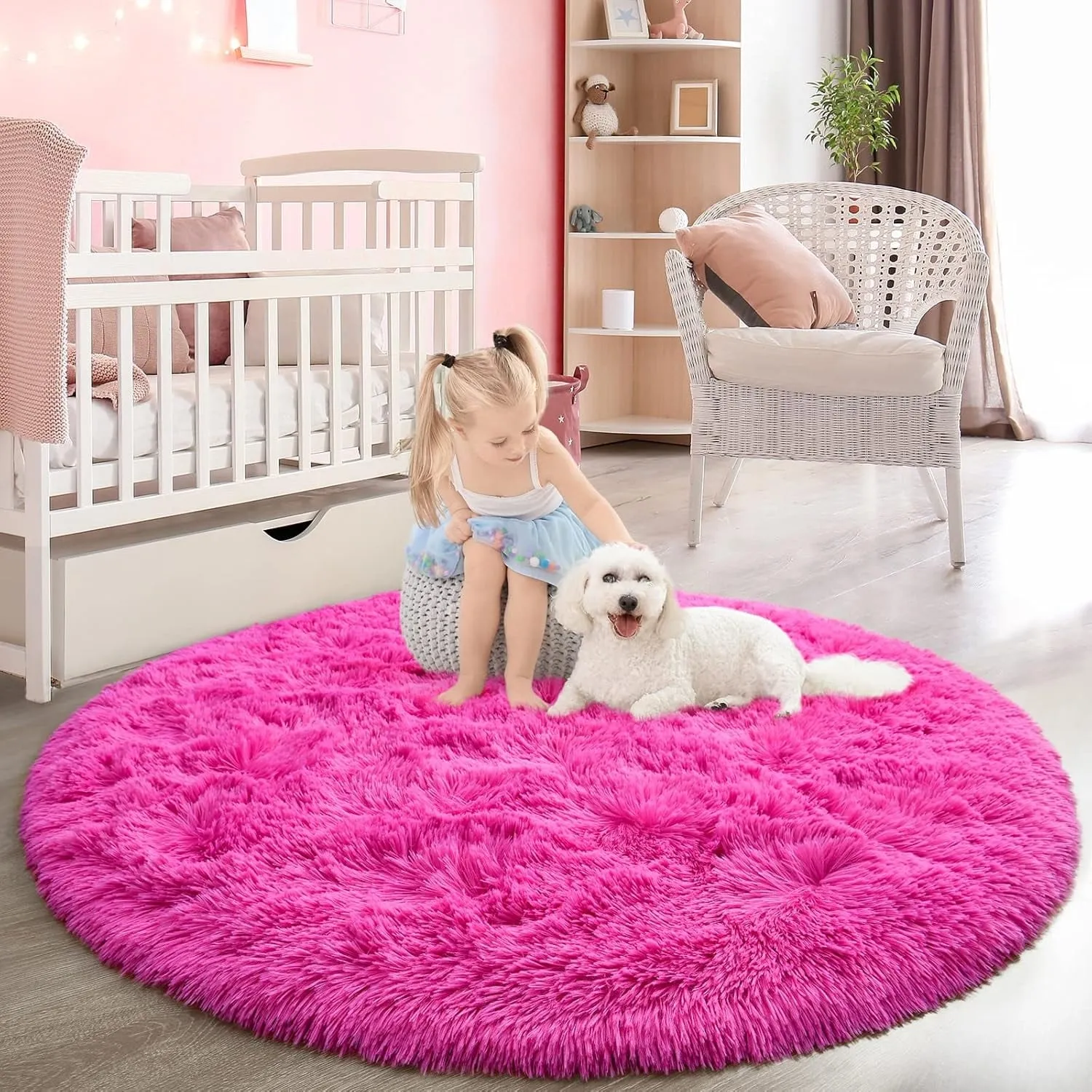 Round Area Rugs Fluffy Nursery Rug for Kids Bedroom Living Room Mat