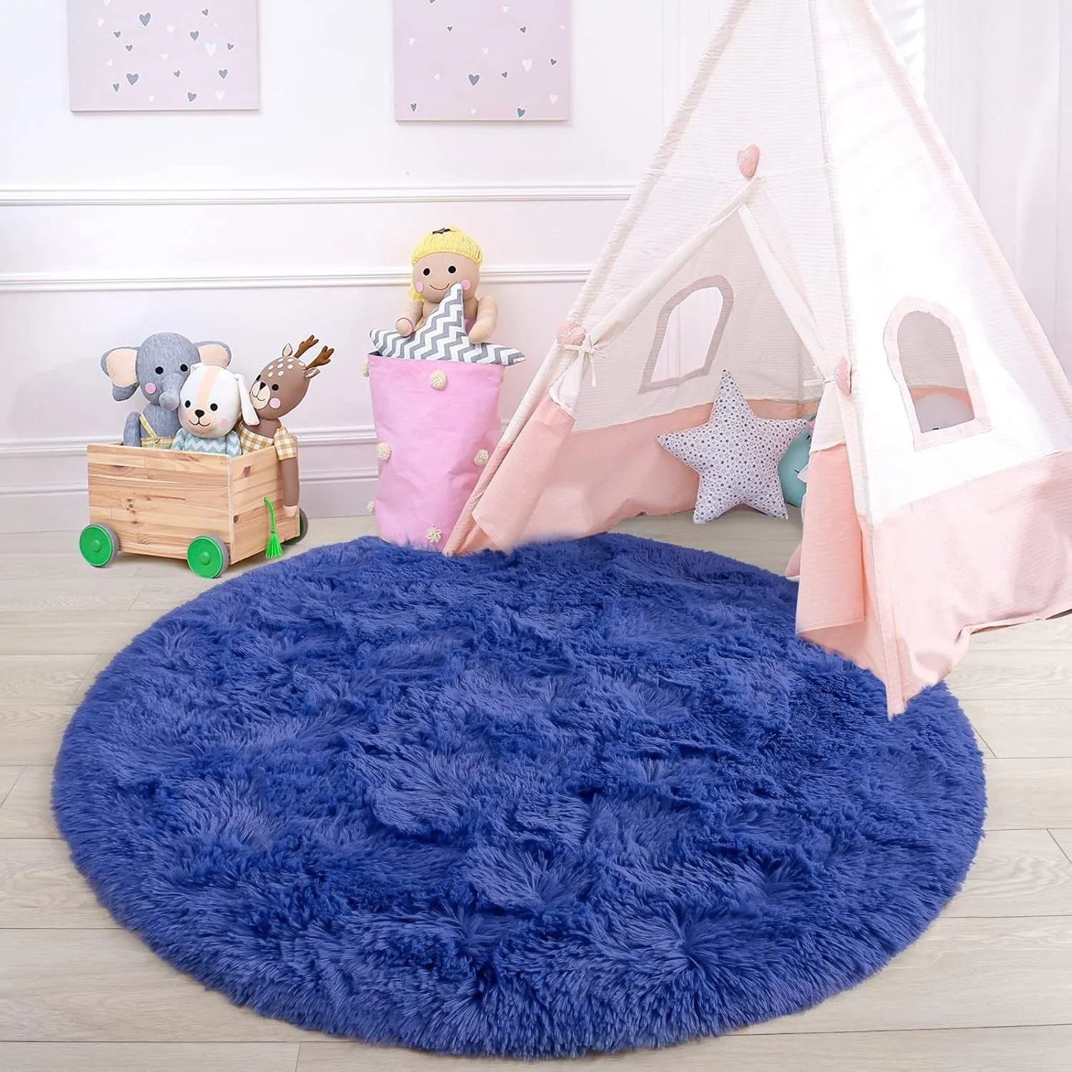 Round Area Rugs Fluffy Nursery Rug for Kids Bedroom Living Room Mat