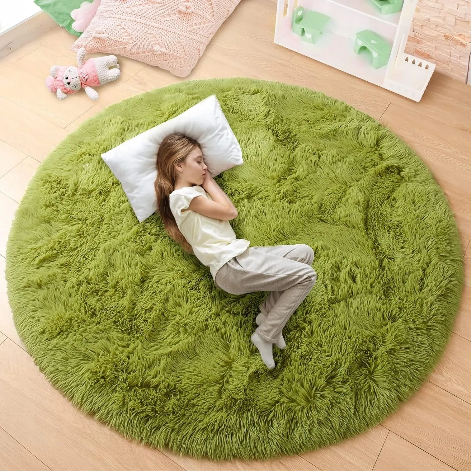 Round Area Rugs Fluffy Nursery Rug for Kids Bedroom Living Room Mat
