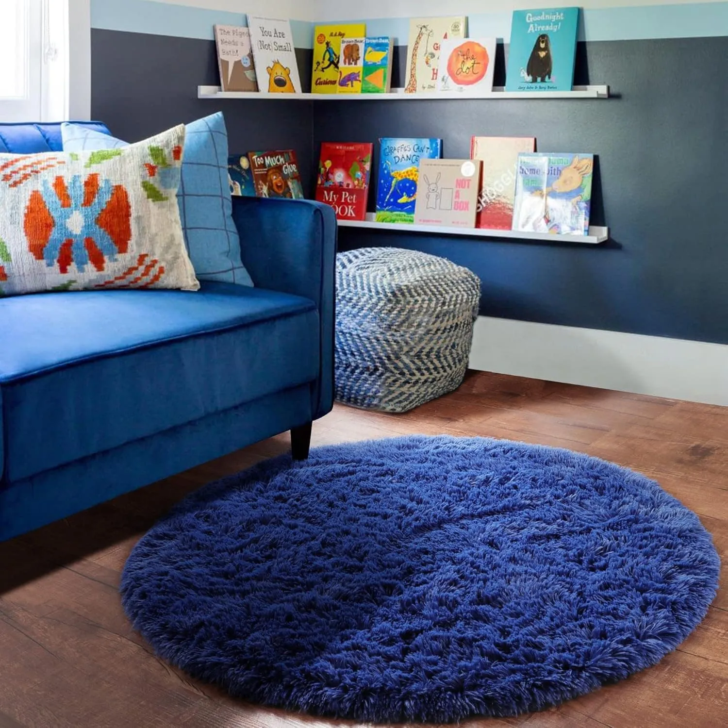 Round Area Rugs Fluffy Nursery Rug for Kids Bedroom Living Room Mat