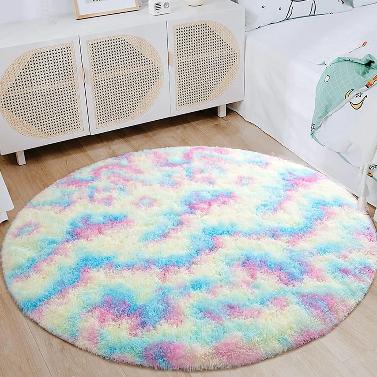 Round Area Rugs Fluffy Nursery Rug for Kids Bedroom Living Room Mat