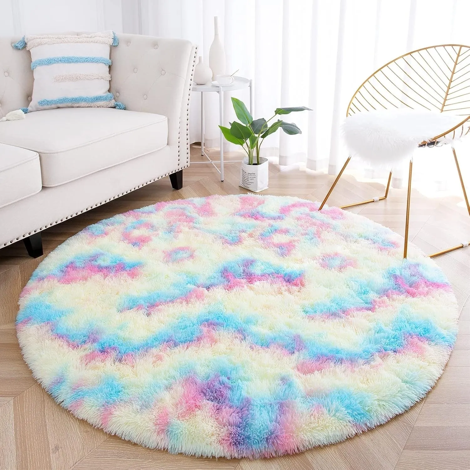 Round Area Rugs Fluffy Nursery Rug for Kids Bedroom Living Room Mat