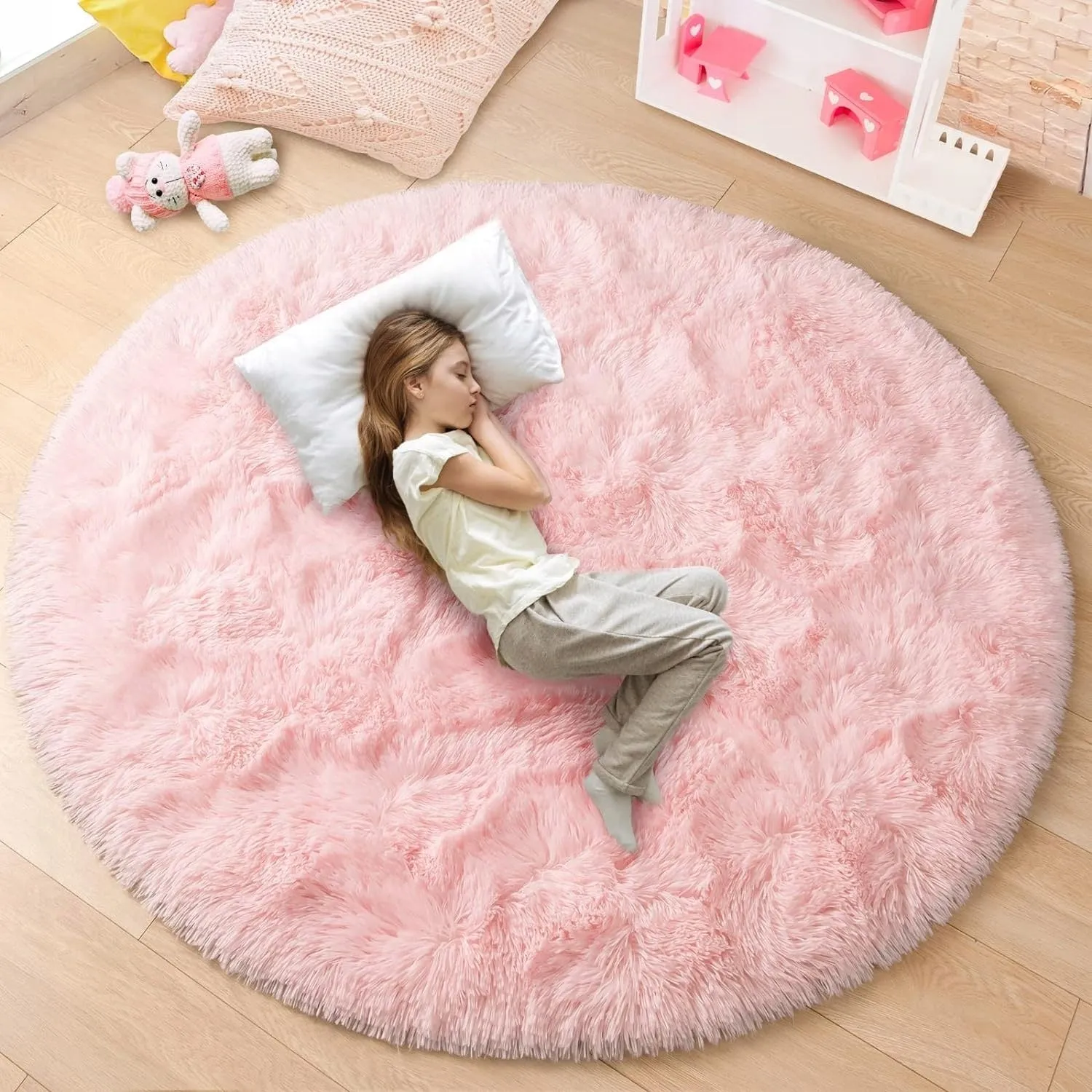 Round Area Rugs Fluffy Nursery Rug for Kids Bedroom Living Room Mat