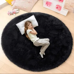 Round Area Rugs Fluffy Nursery Rug for Kids Bedroom Living Room Mat