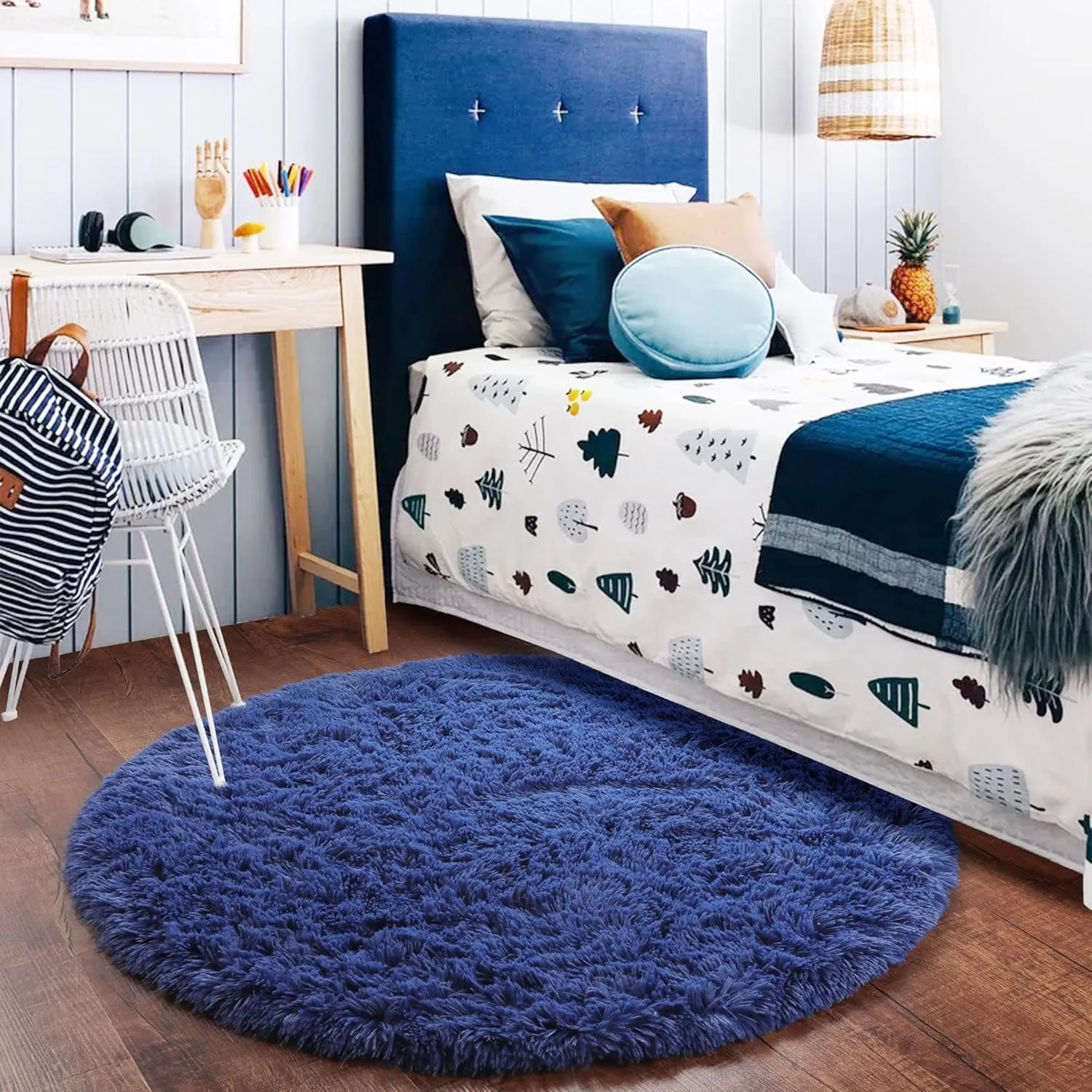 Round Area Rugs Fluffy Nursery Rug for Kids Bedroom Living Room Mat