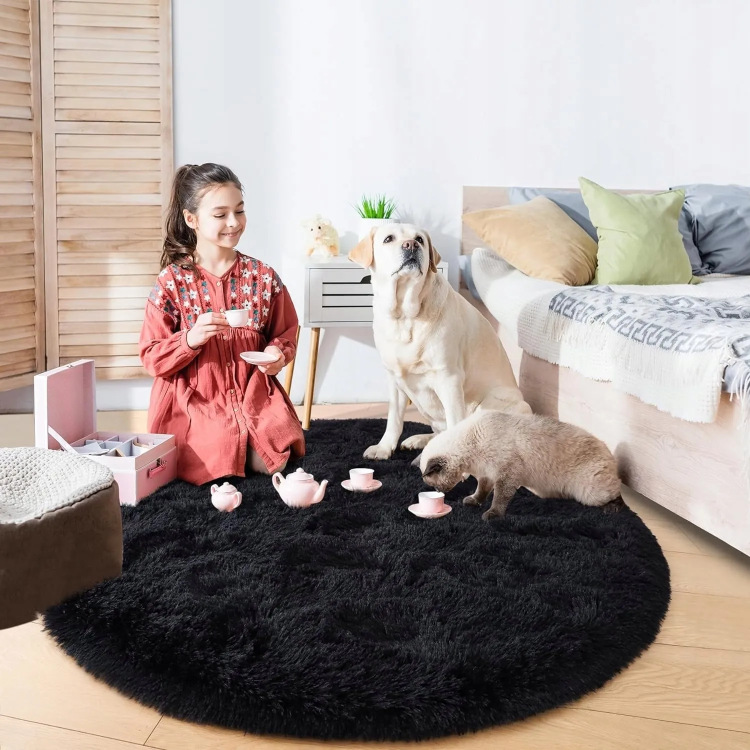 Round Area Rugs Fluffy Nursery Rug for Kids Bedroom Living Room Mat