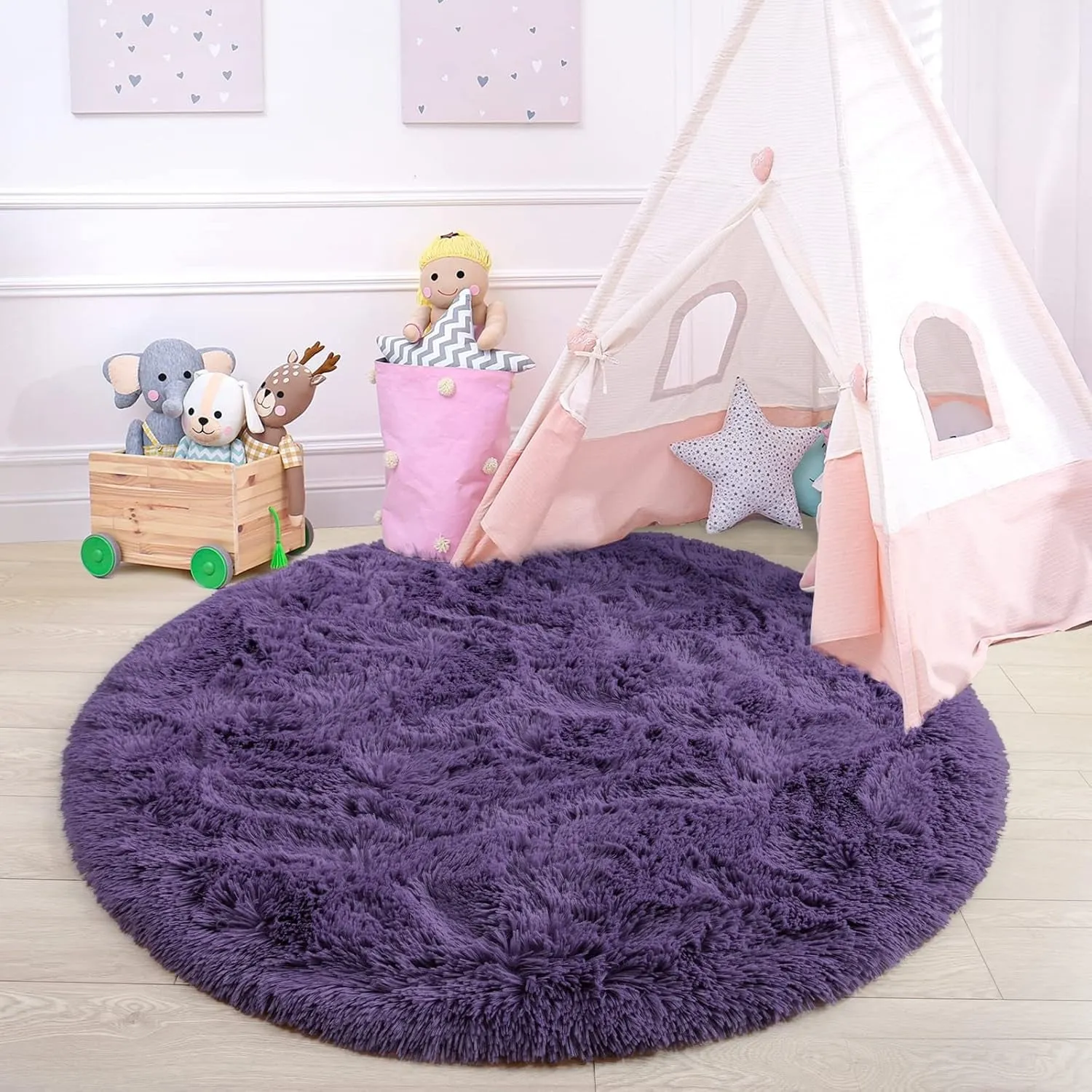 Round Area Rugs Fluffy Nursery Rug for Kids Bedroom Living Room Mat