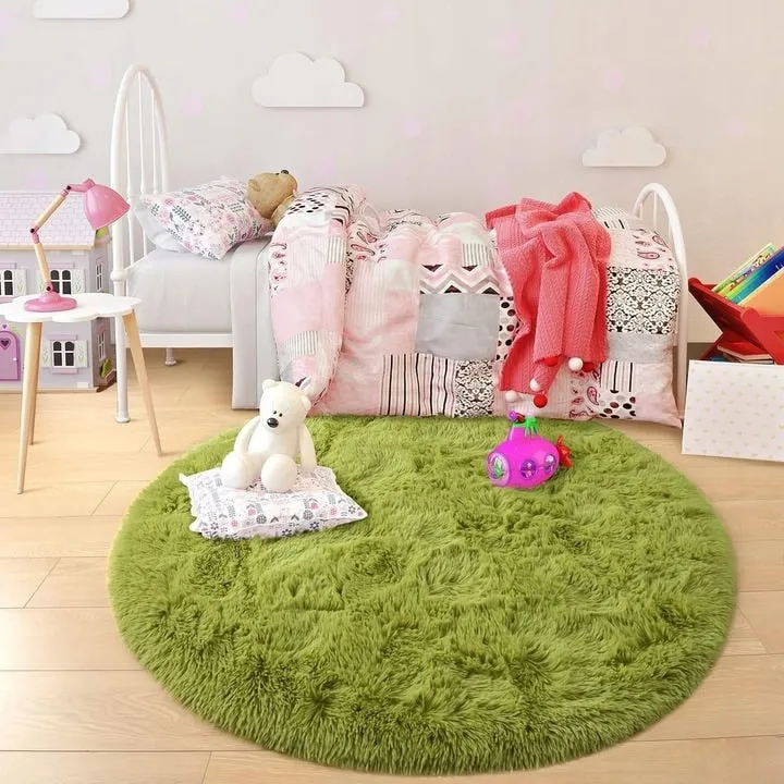 Round Area Rugs Fluffy Nursery Rug for Kids Bedroom Living Room Mat