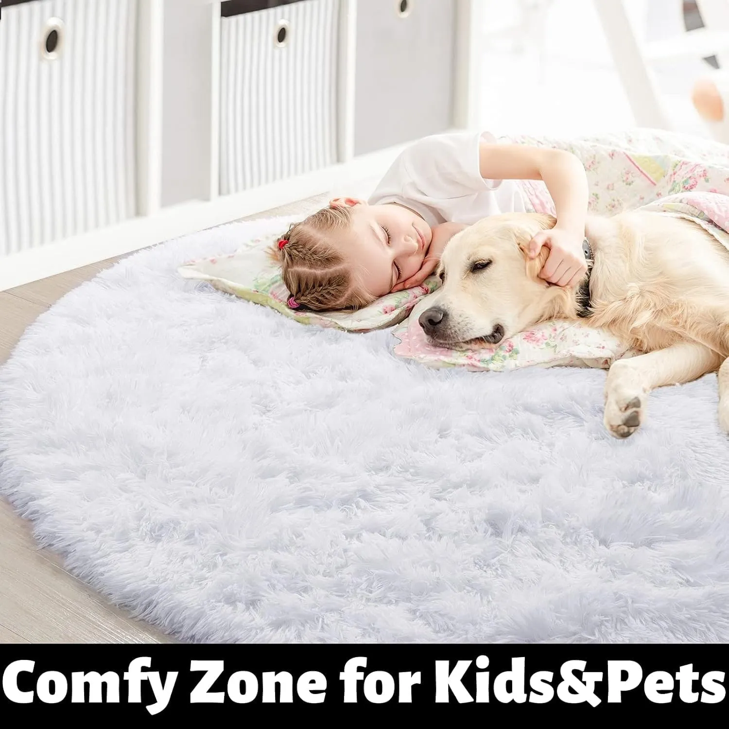 Round Area Rugs Fluffy Nursery Rug for Kids Bedroom Living Room Mat