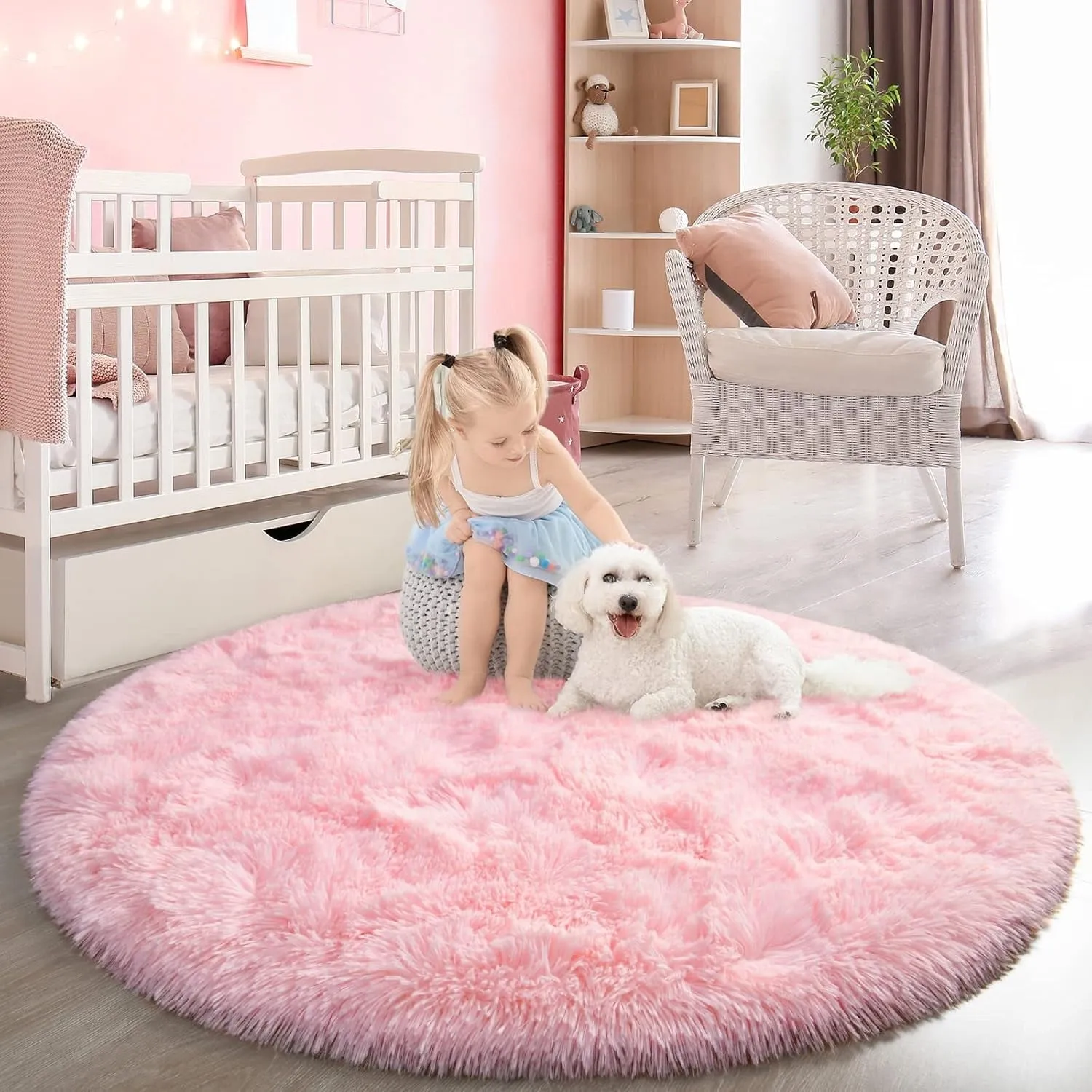 Round Area Rugs Fluffy Nursery Rug for Kids Bedroom Living Room Mat