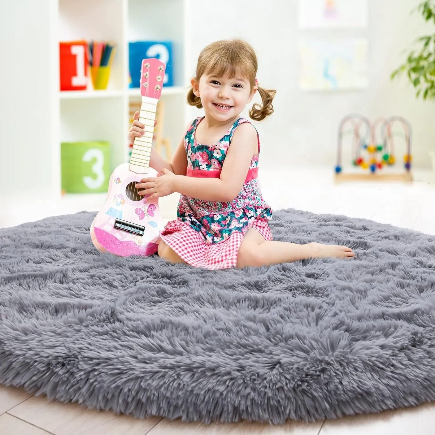 Round Area Rugs Fluffy Nursery Rug for Kids Bedroom Living Room Mat