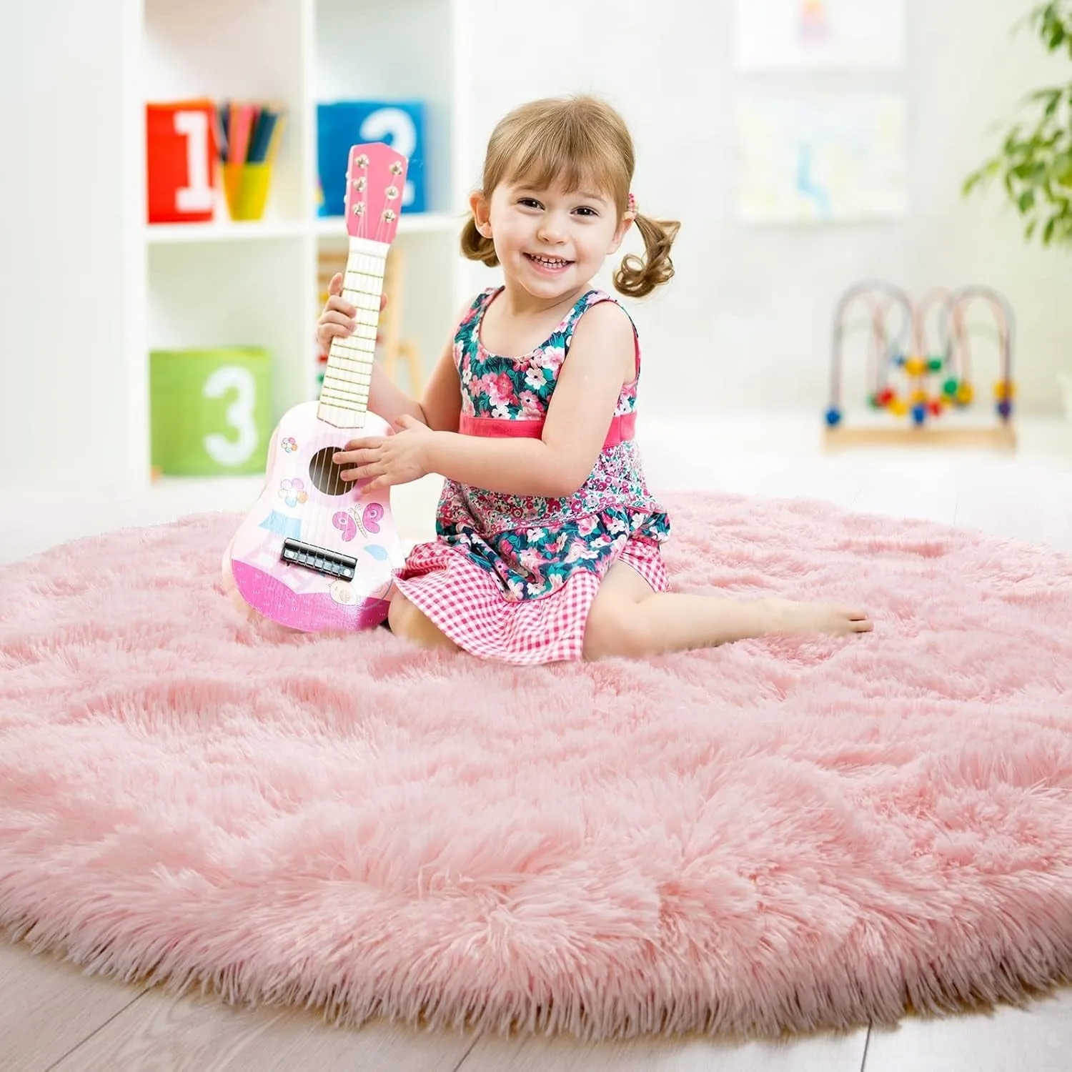 Round Area Rugs Fluffy Nursery Rug for Kids Bedroom Living Room Mat
