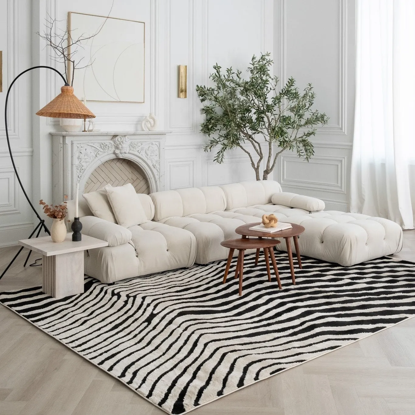 Rug Branch Domus Modern Zebra Print Indoor Area Rug. Cream Black -