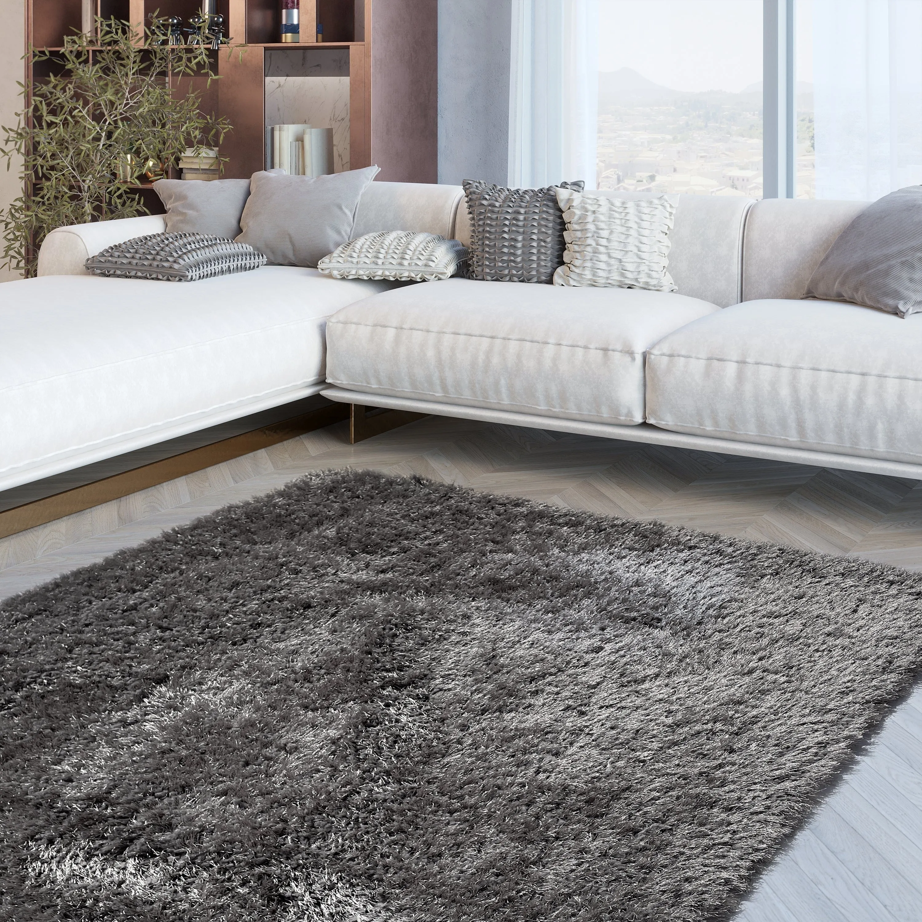 RugBerry Romance Dark Gray Solid Shag Area Rug