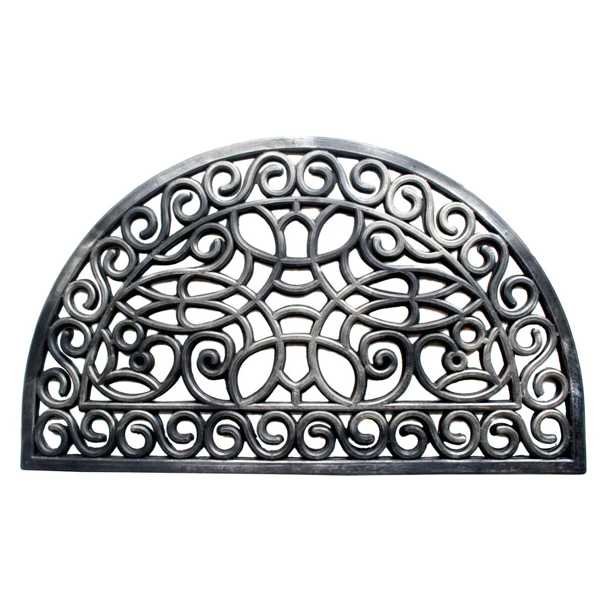 RugSmith Black Moulded Trellis Half-round Rubber Doormat. 18 x 30