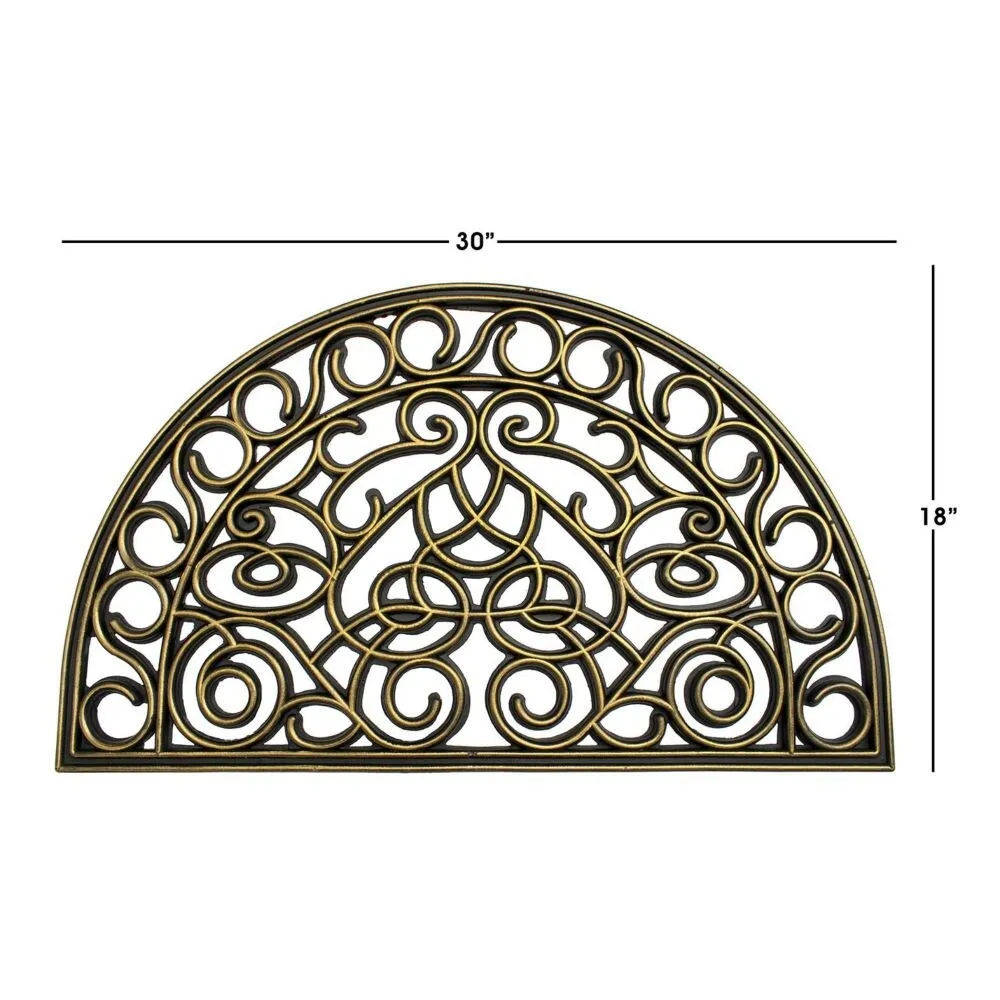 RugSmith Black Moulded Trellis Half-round Rubber Doormat. 18 x 30