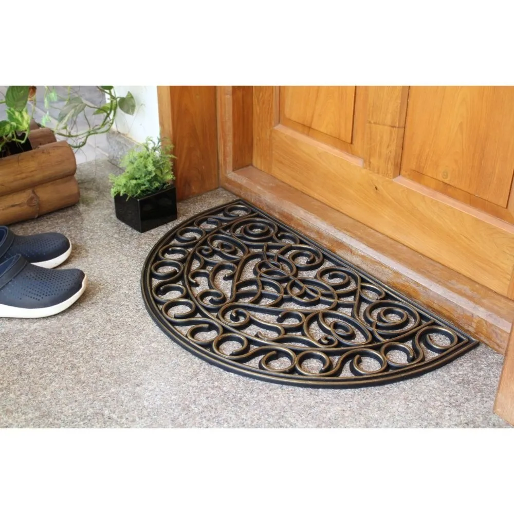 RugSmith Black Moulded Trellis Half-round Rubber Doormat. 18 x 30