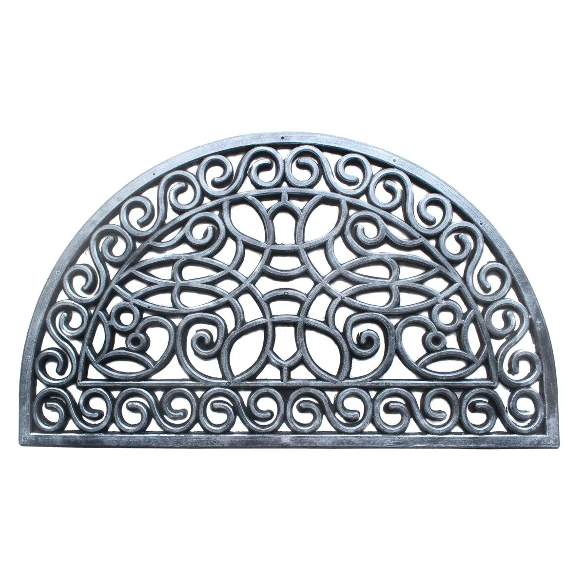 RugSmith Black Moulded Trellis Half-round Rubber Doormat. 18 x 30